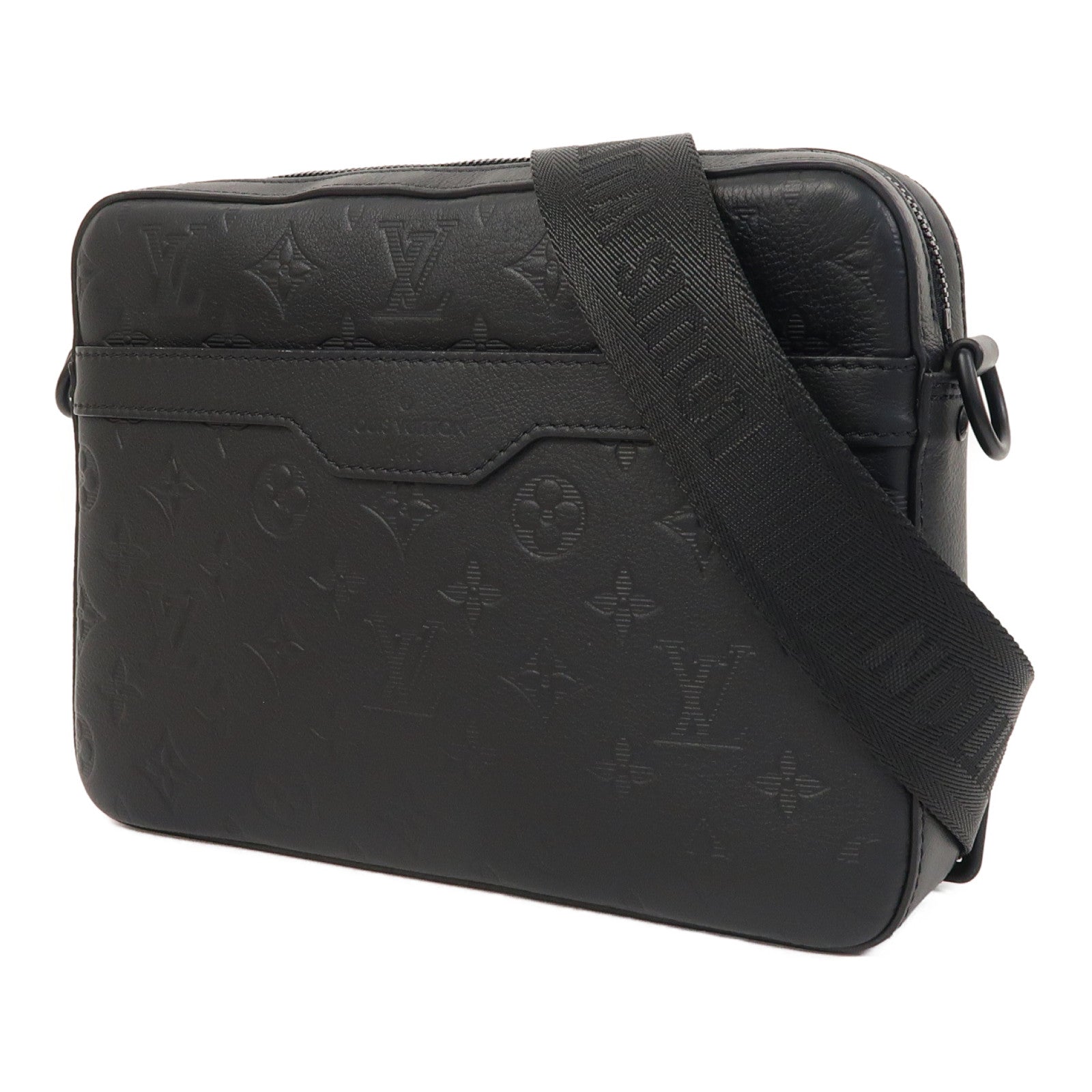 LOUIS VUITTON Monogram Empreinte Trio Messenger肩背袋黑色