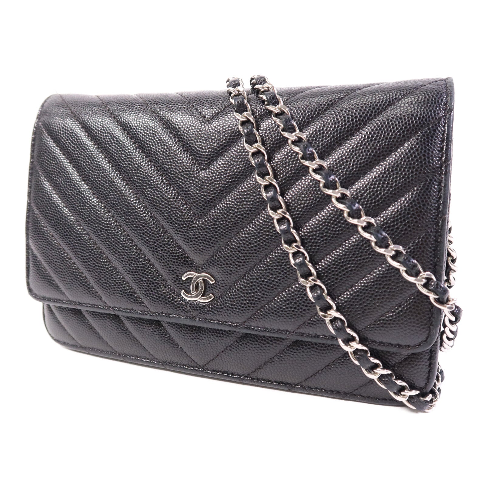 CHANEL 牛皮皮革WOC Wallet On Chain銀扣鏈帶肩背袋