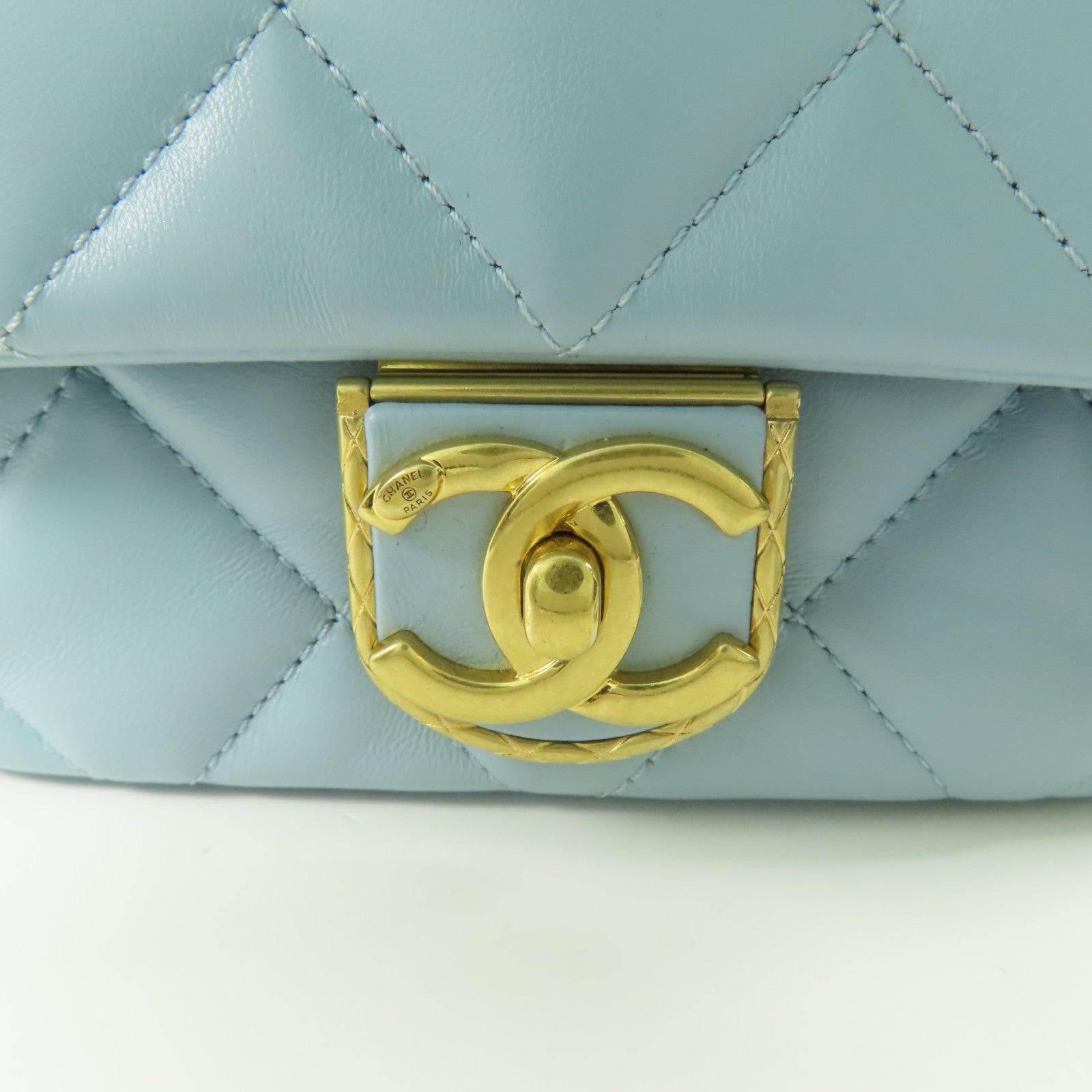 CHANEL CC GHW Mini Flap Bag Chain Shoulder Bag AS3473 Lambskin Leather Blue