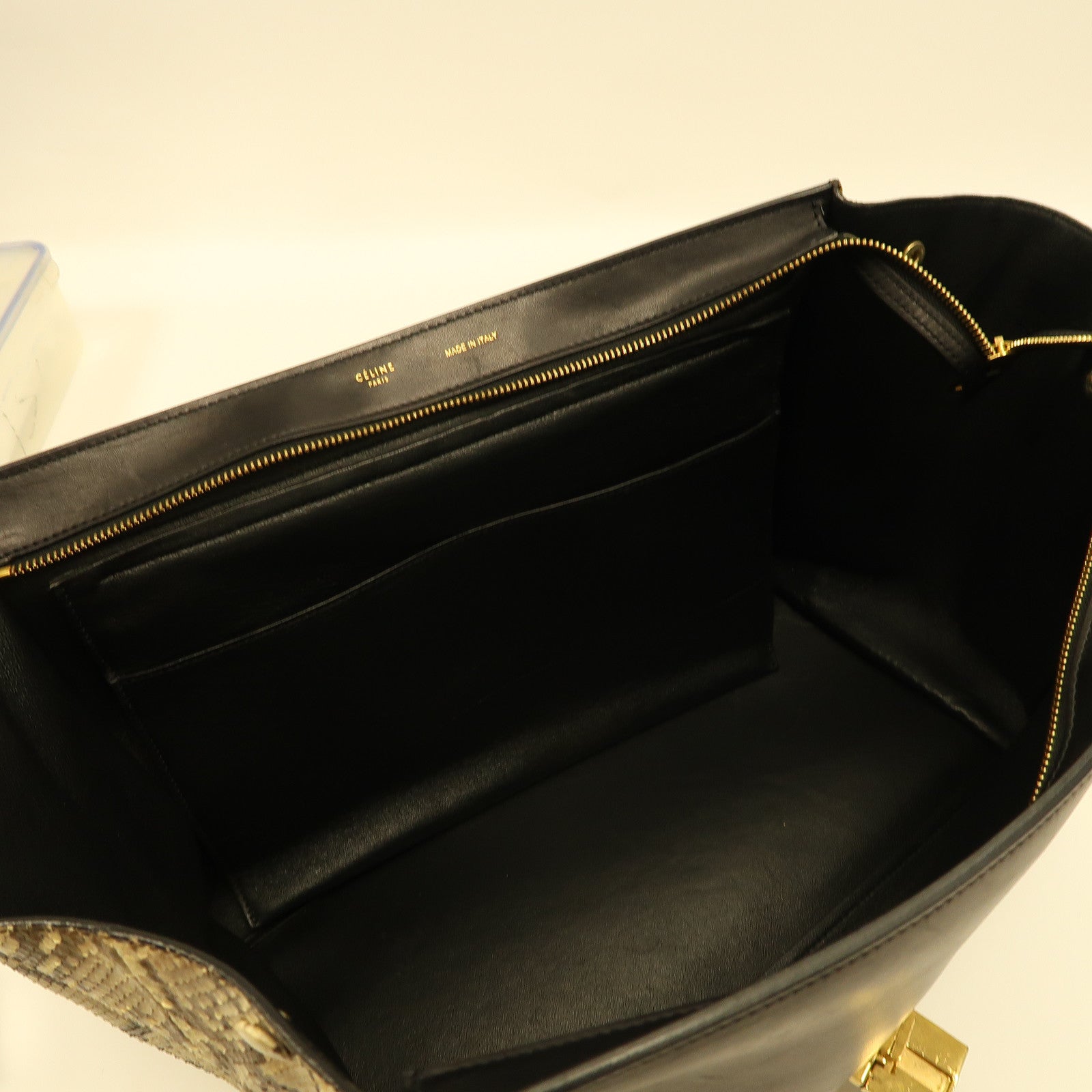CELINE 牛皮/蛇皮皮革Trapeze Large金扣手挽袋黑色/啡色