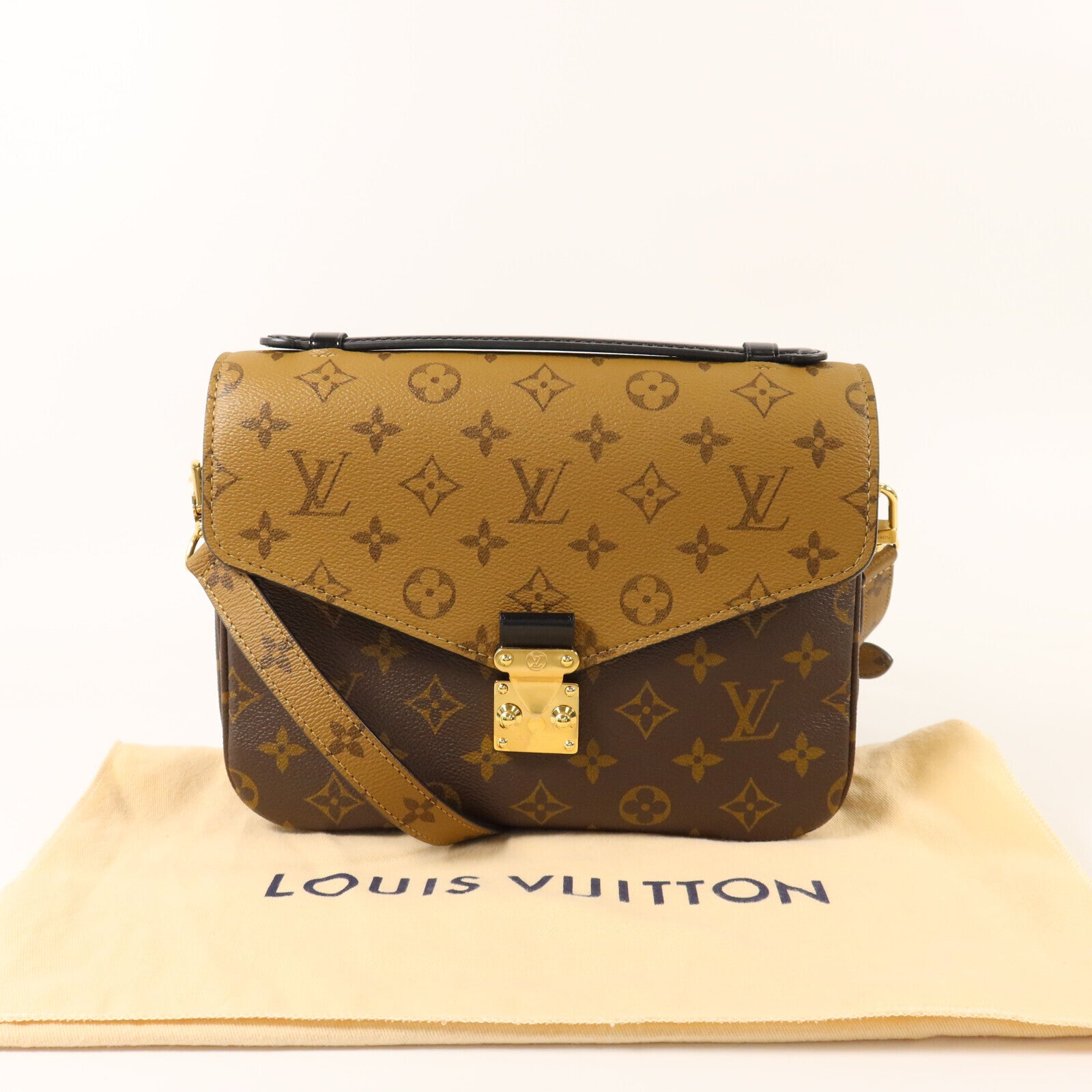 LOUIS VUITTON Monogram Reverse Pochette Metis金扣手挽肩背兩用袋