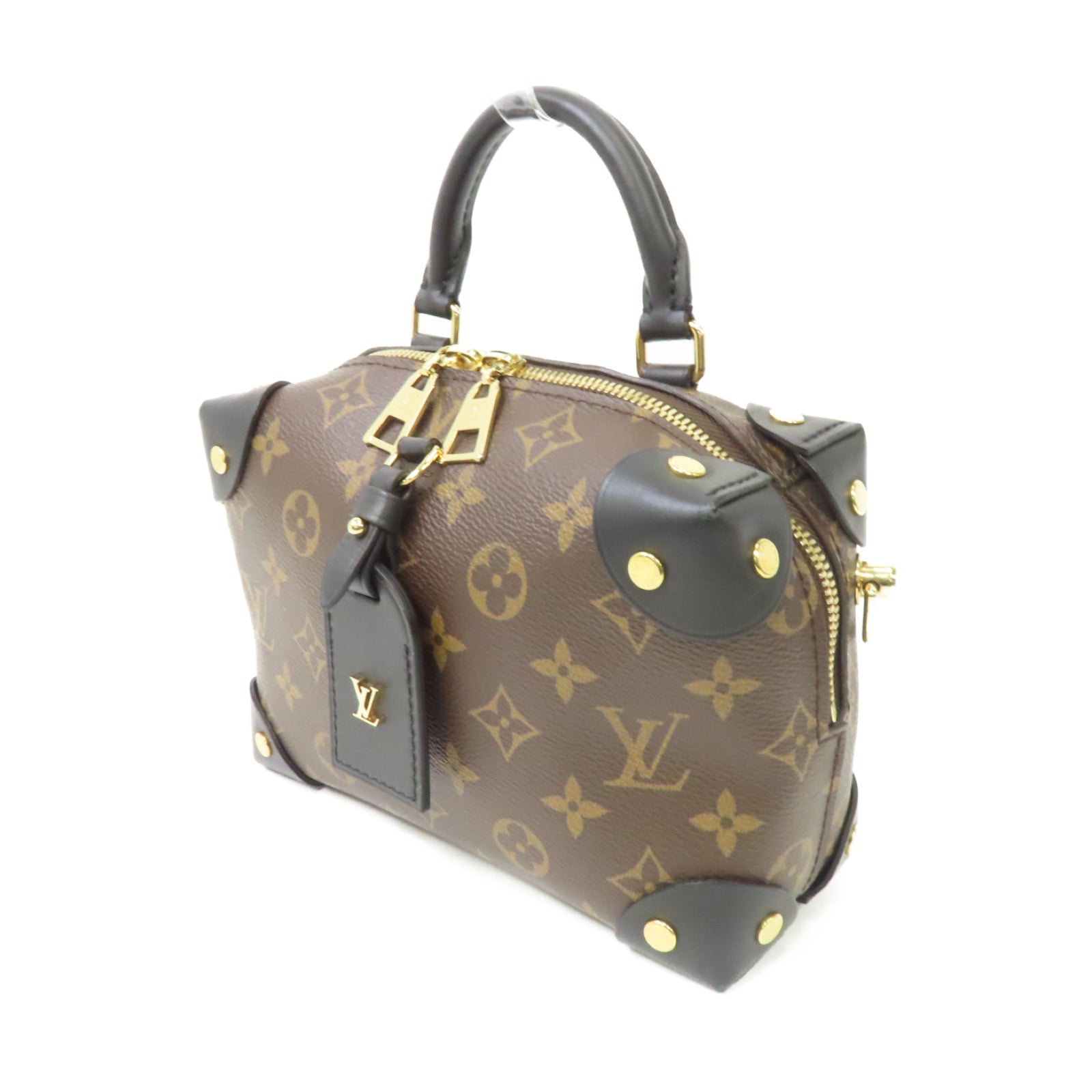 LOUIS VUITTON Monogram Petite Malle Souple金扣手挽肩背兩用袋棕色/黑色