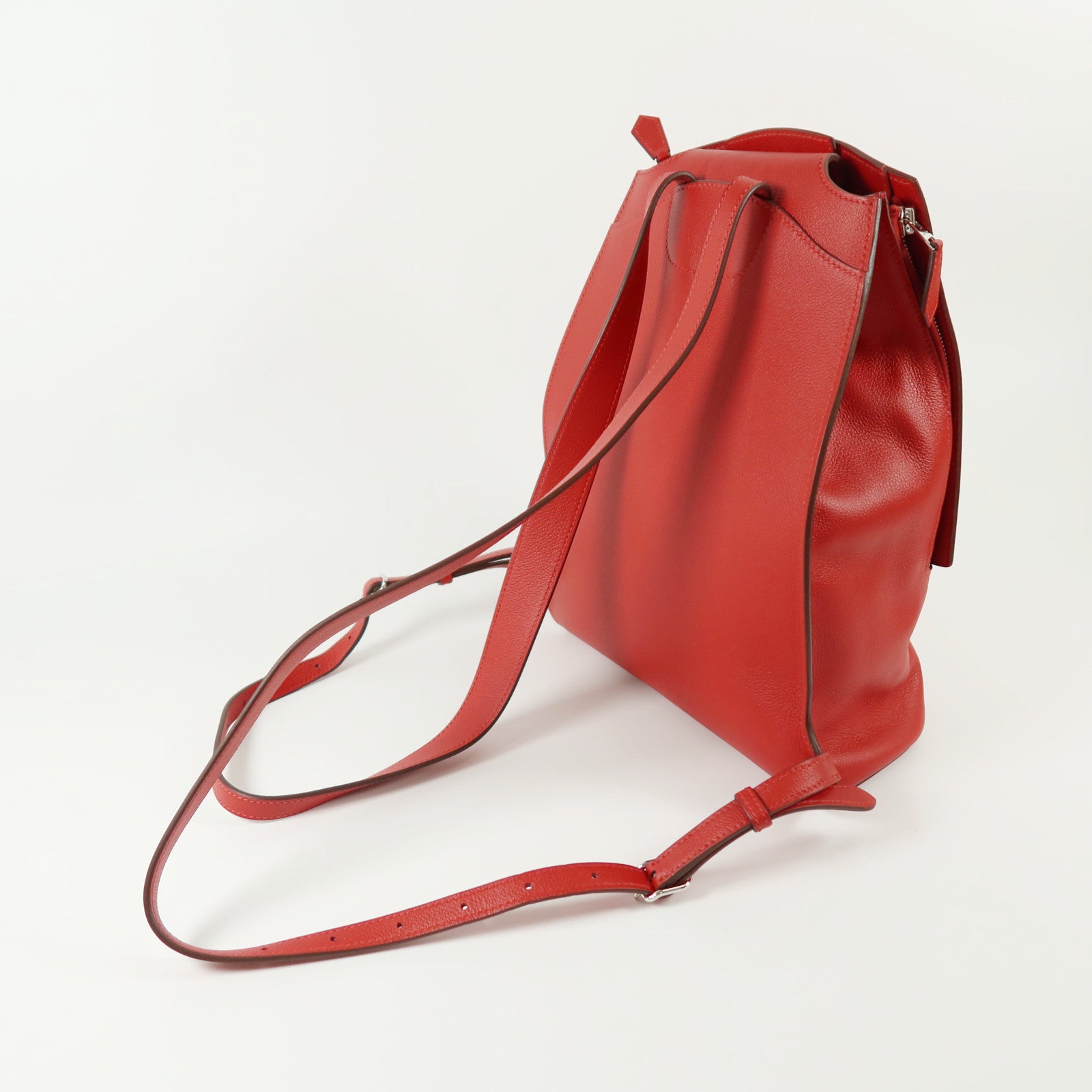 HERMES Evercolor皮革Sac A Dos GR24銀扣背包Rouge Piment
