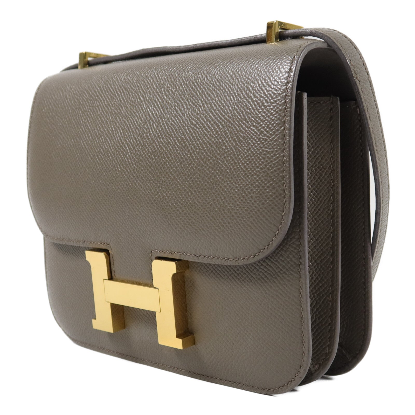 HERMES Epsom皮革Constance Mini肩背袋Gris Etain