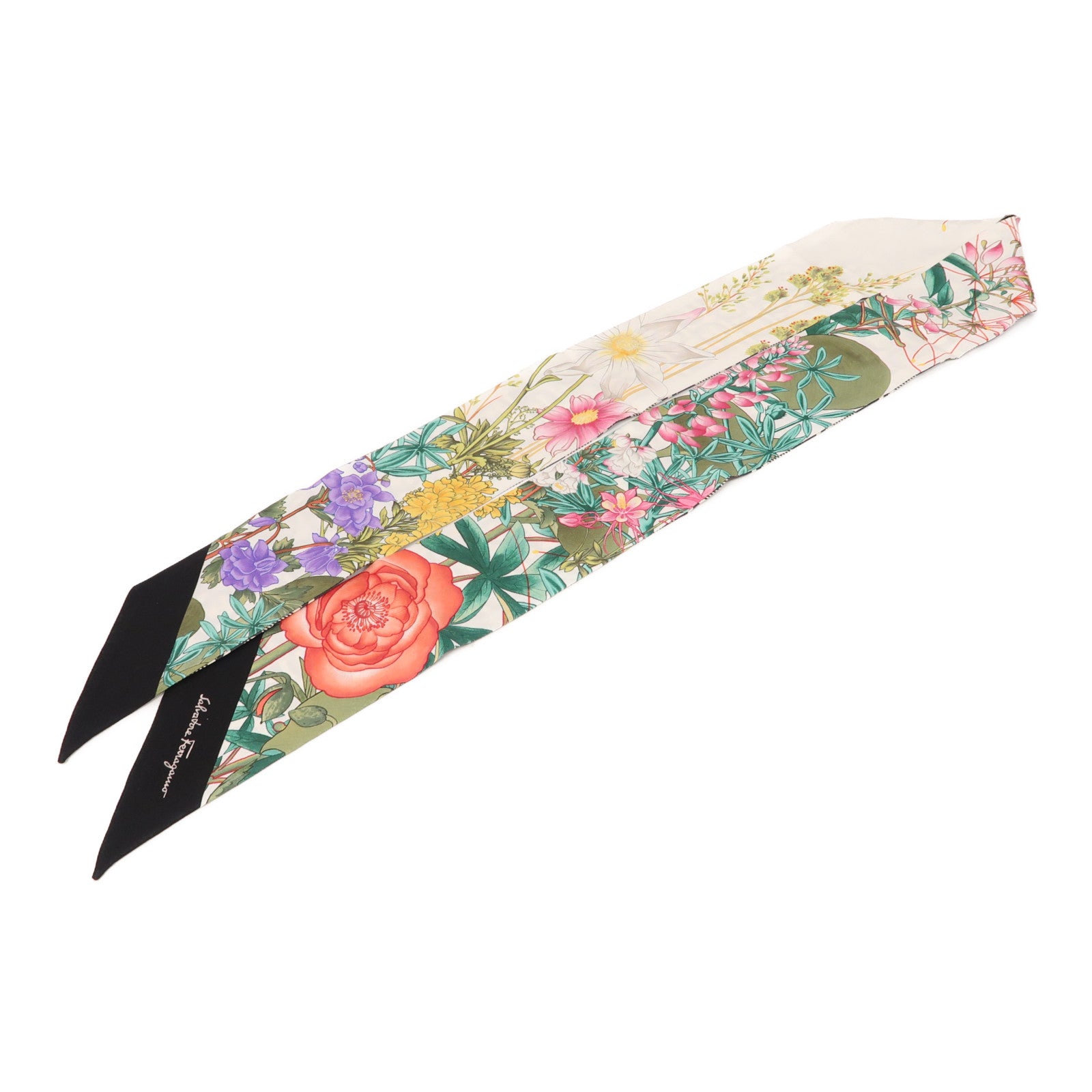 Salvatore Ferragamo 【激減優惠】絲質Scarf絲巾黑色/白色