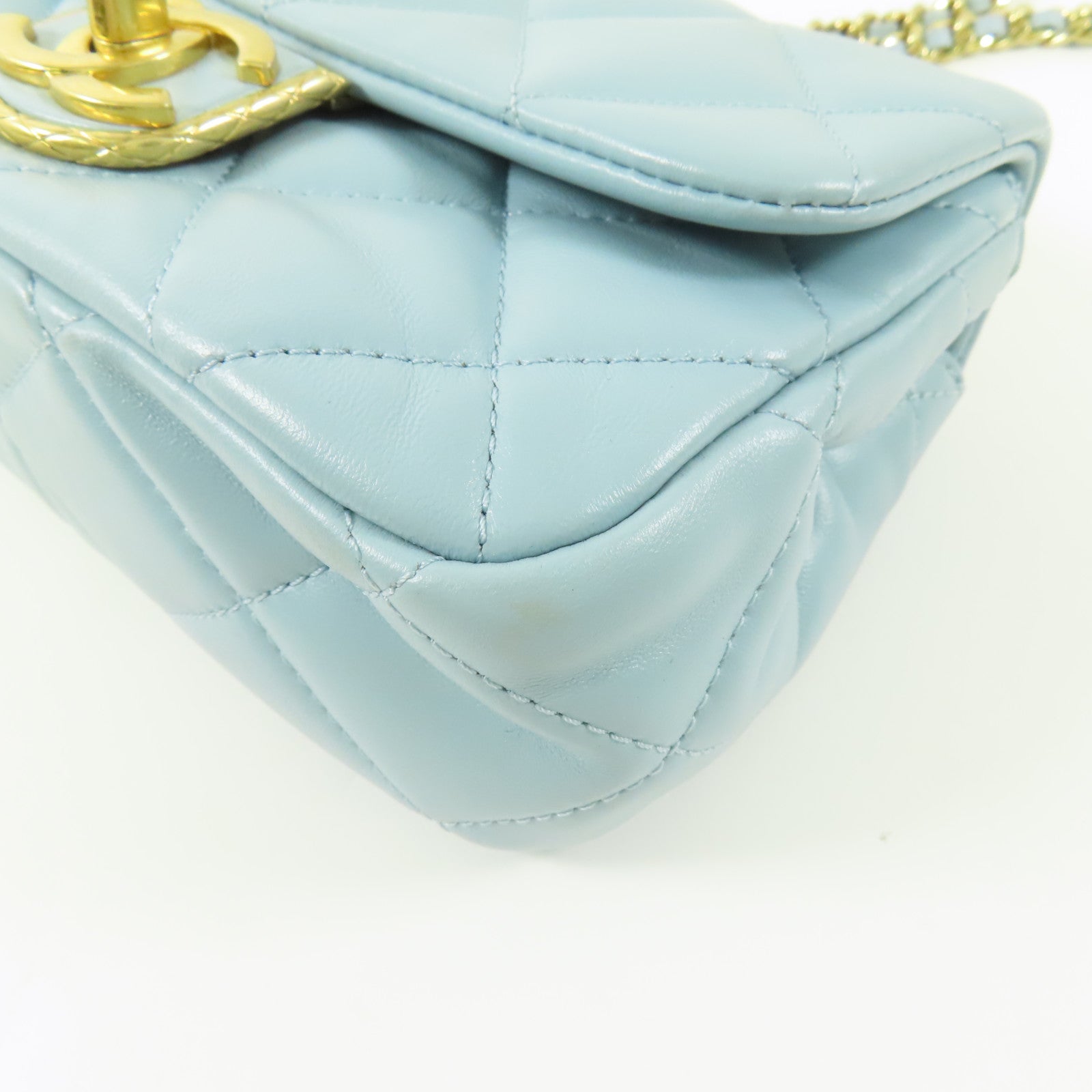 CHANEL 羊皮皮革Mini Flap Bag金扣鏈帶肩背袋