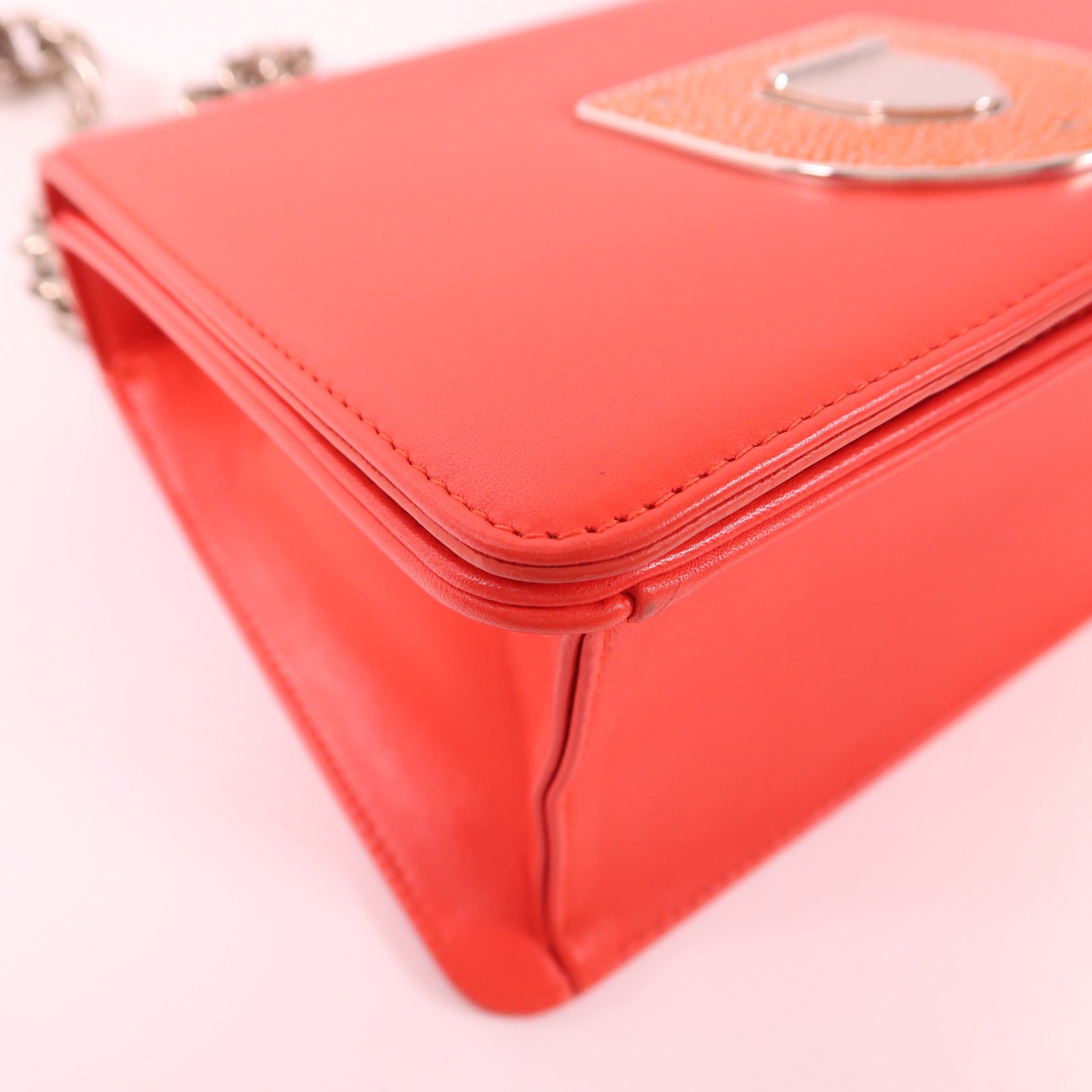 Dior 魔鬼魚皮革/牛皮皮革Chain Shoulder Bag銀扣鏈帶肩背袋