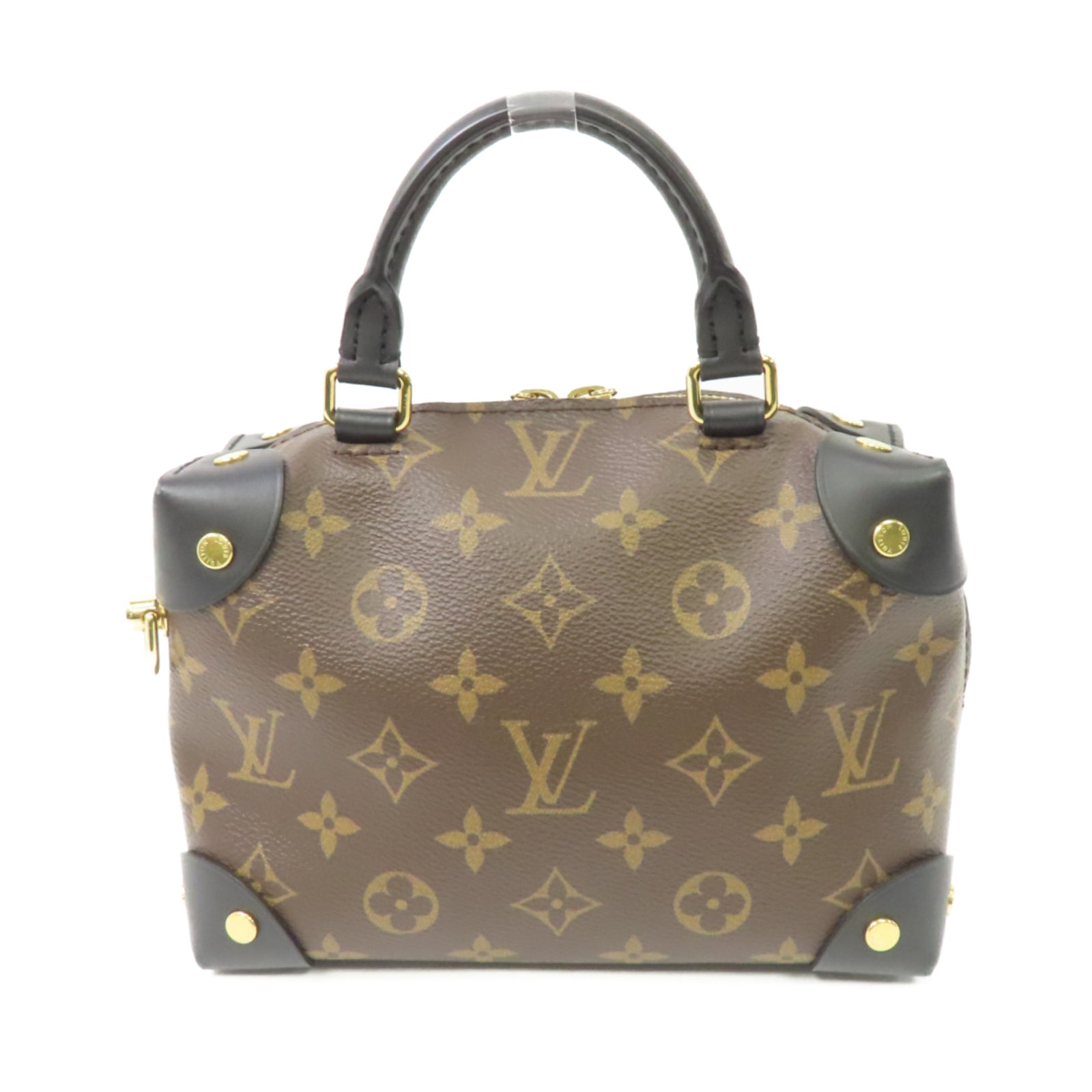 LOUIS VUITTON Monogram Petite Malle Souple金扣手挽肩背兩用袋棕色/黑色