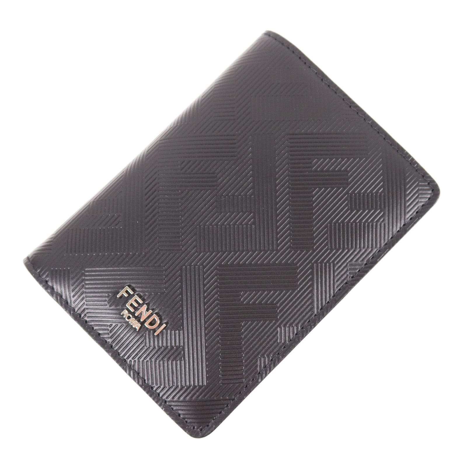 FENDI SHW Shadow Card Case Calfskin Leather Black