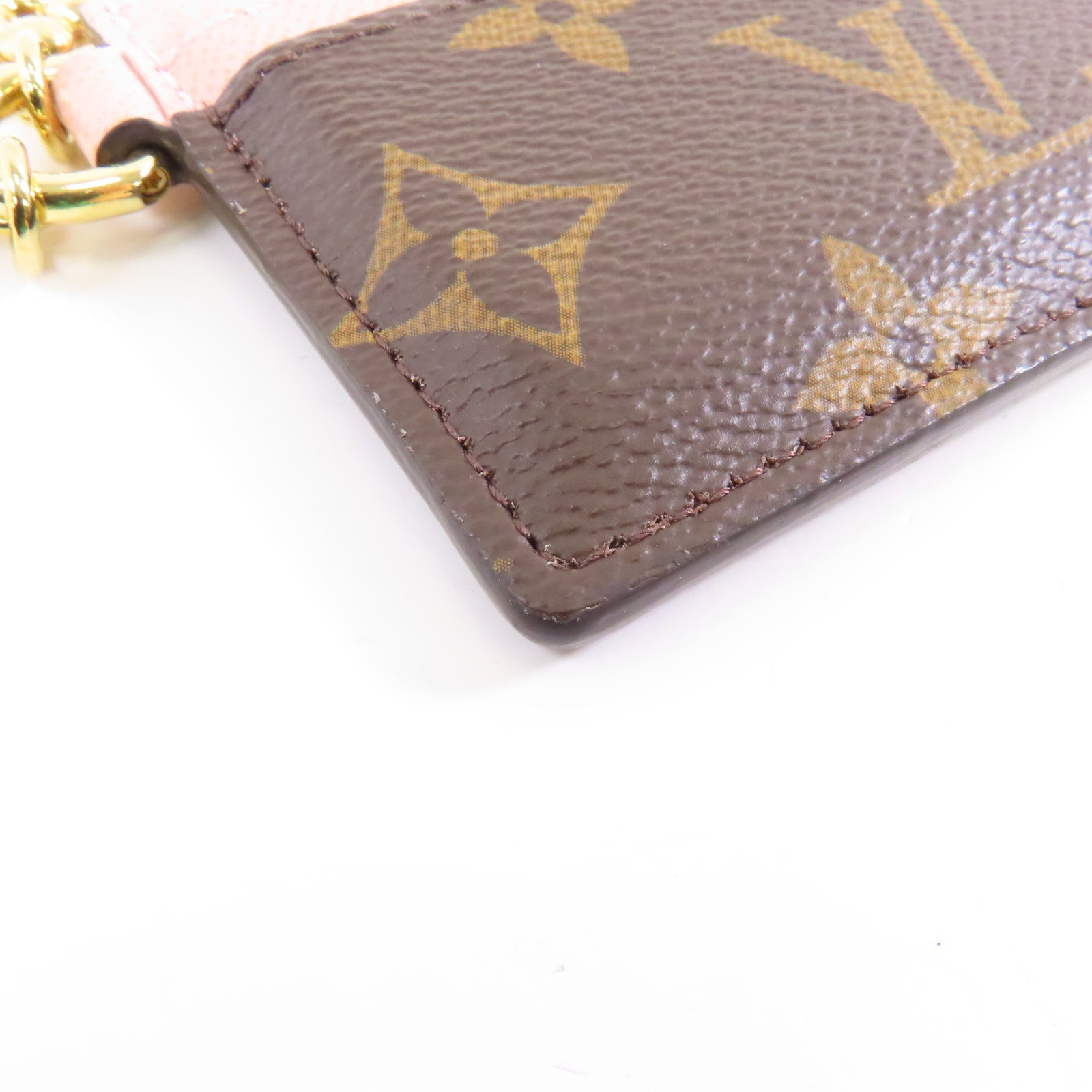 LOUIS VUITTON Monogram Card Case金扣卡片套棕色/粉紅色