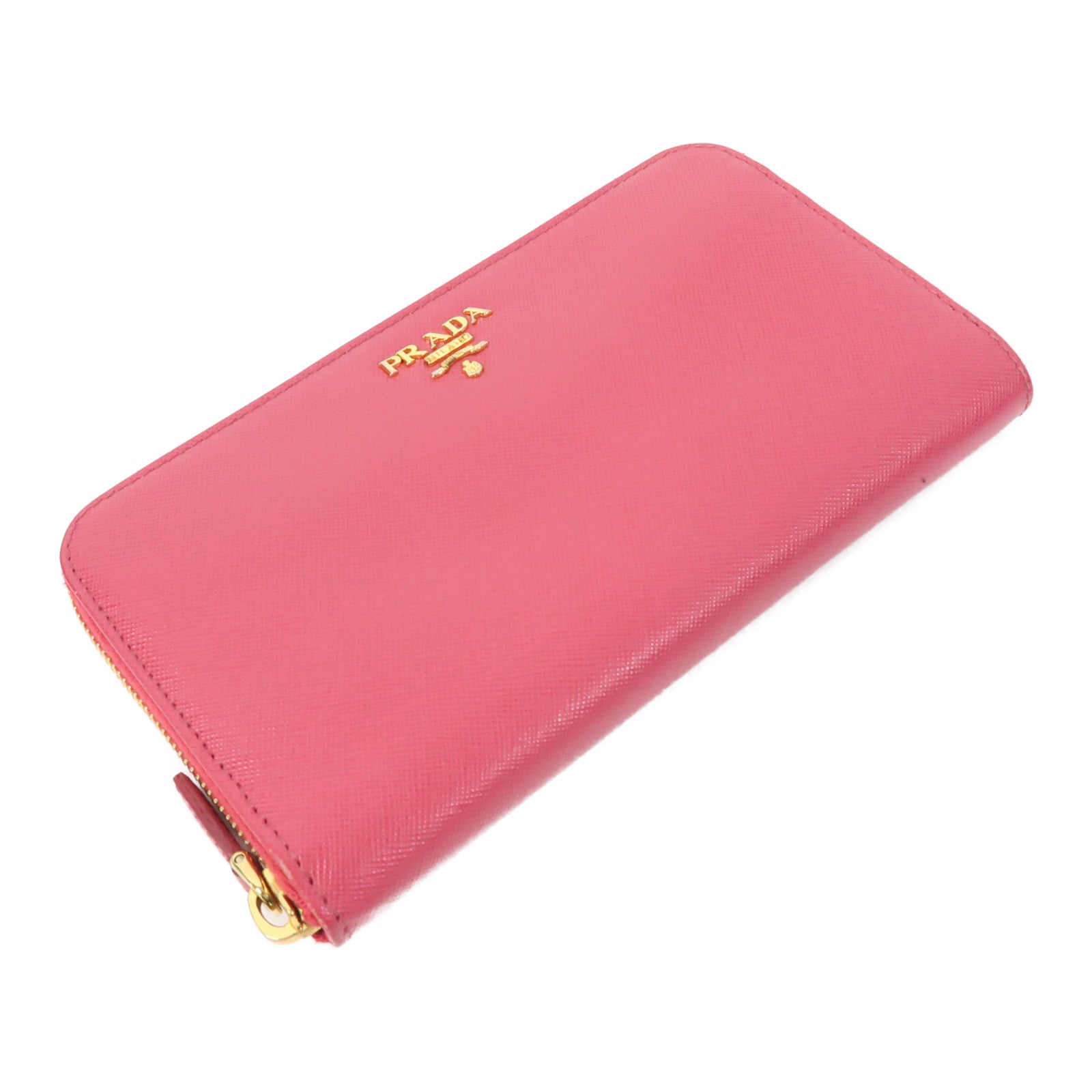PRADA 牛皮皮革Zipper Long Wallet金扣長錢包牡丹粉色