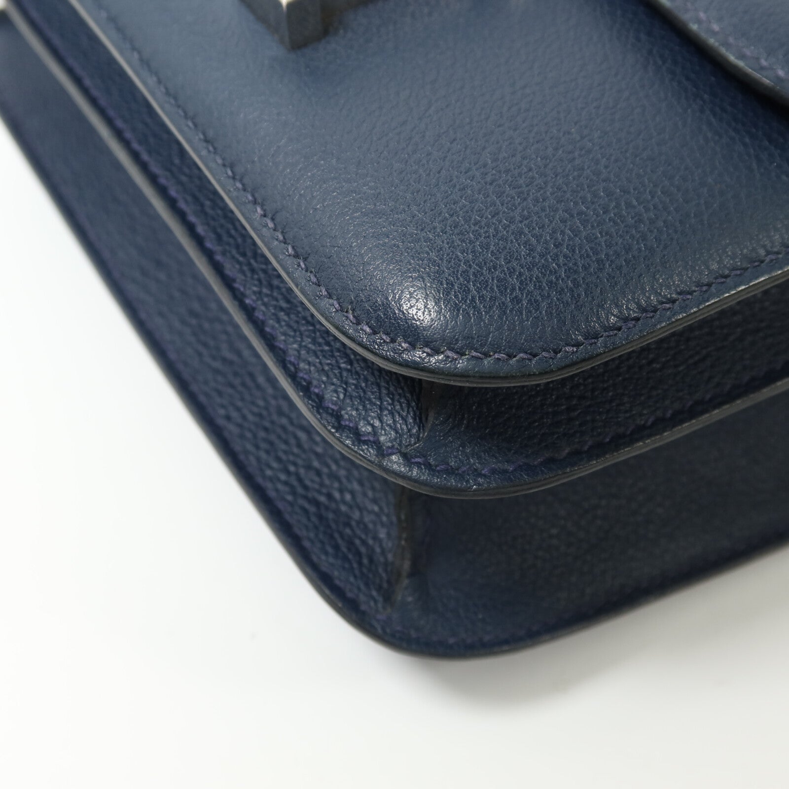 HERMES Evercolor皮革Constance Mini銀扣肩背袋Bleu de Malte