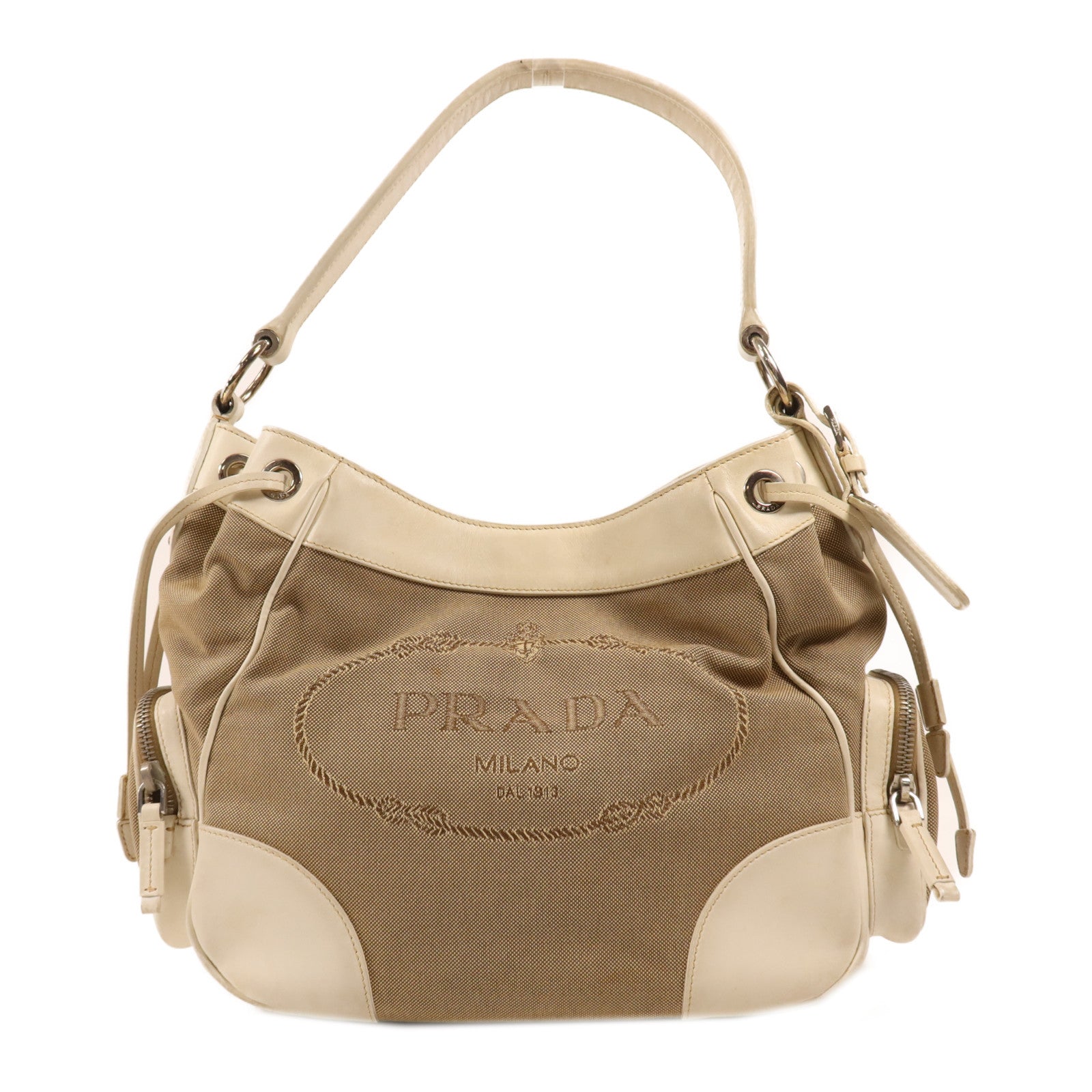 PRADA 帆布Shoulder Bag銀扣肩背袋