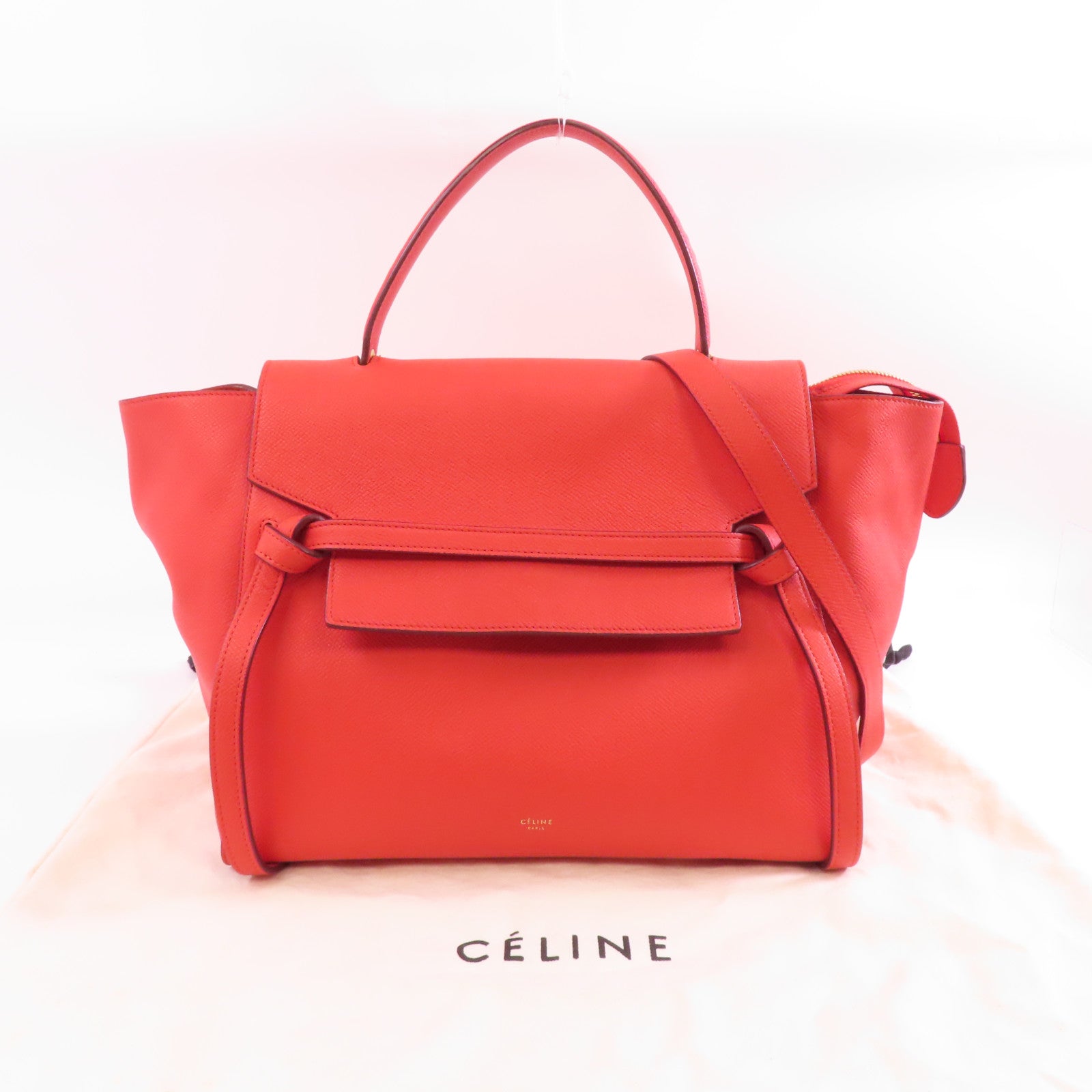 CELINE 牛皮皮革Belt Bag金扣手挽肩背兩用袋紅色