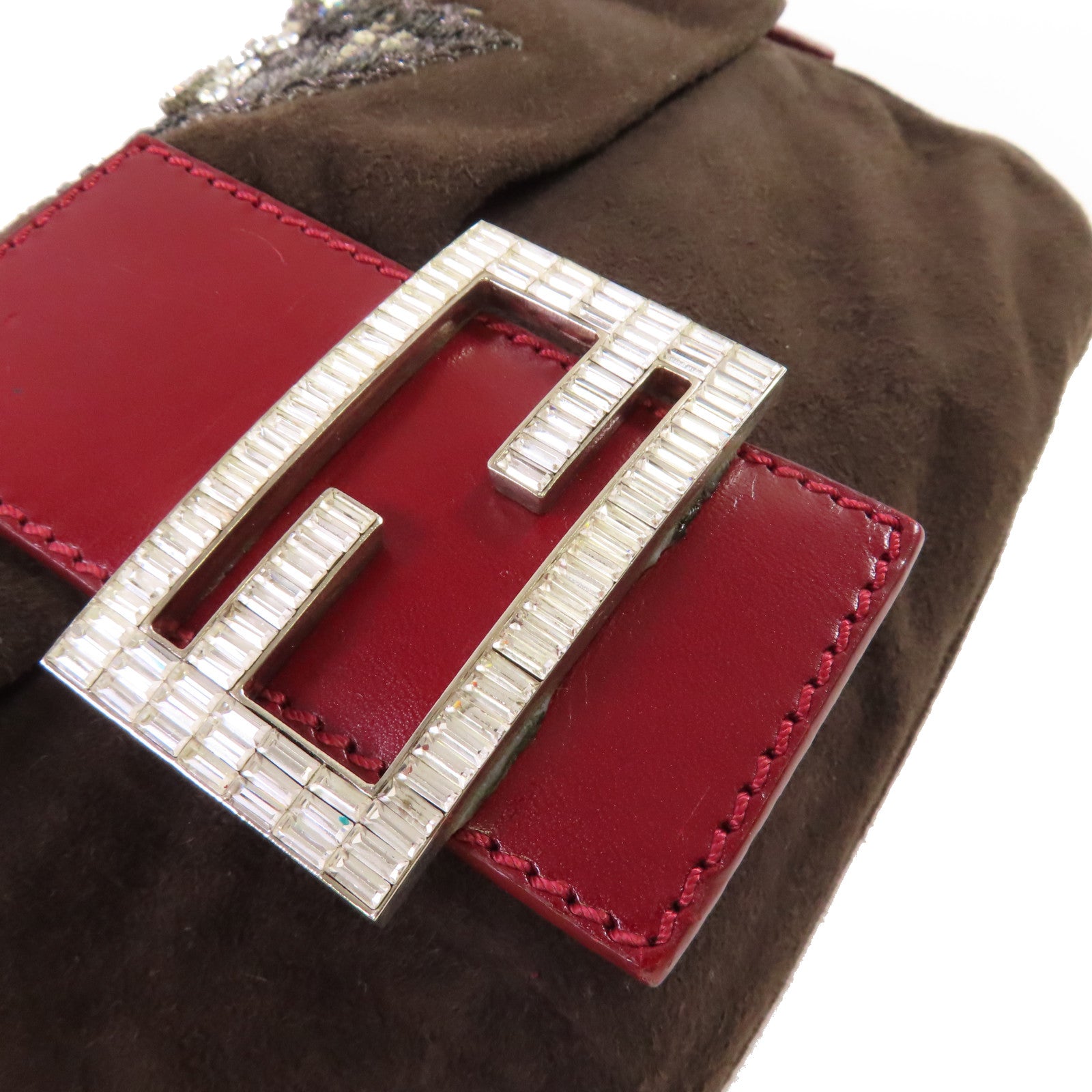 FENDI 麂皮皮革Mamma Bucke Hand Bag銀扣手挽袋啡色