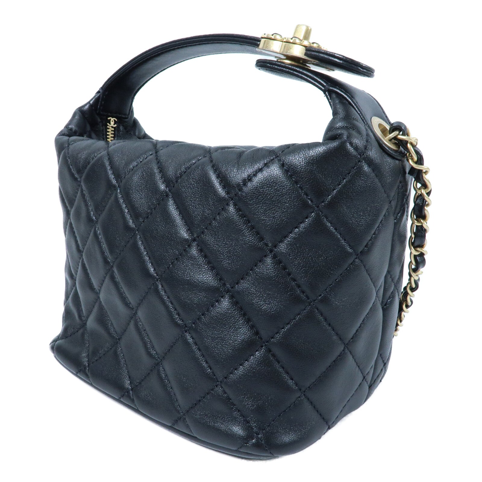 CHANEL 羊皮皮革Small Hobo金扣鏈帶手挽肩背兩用袋