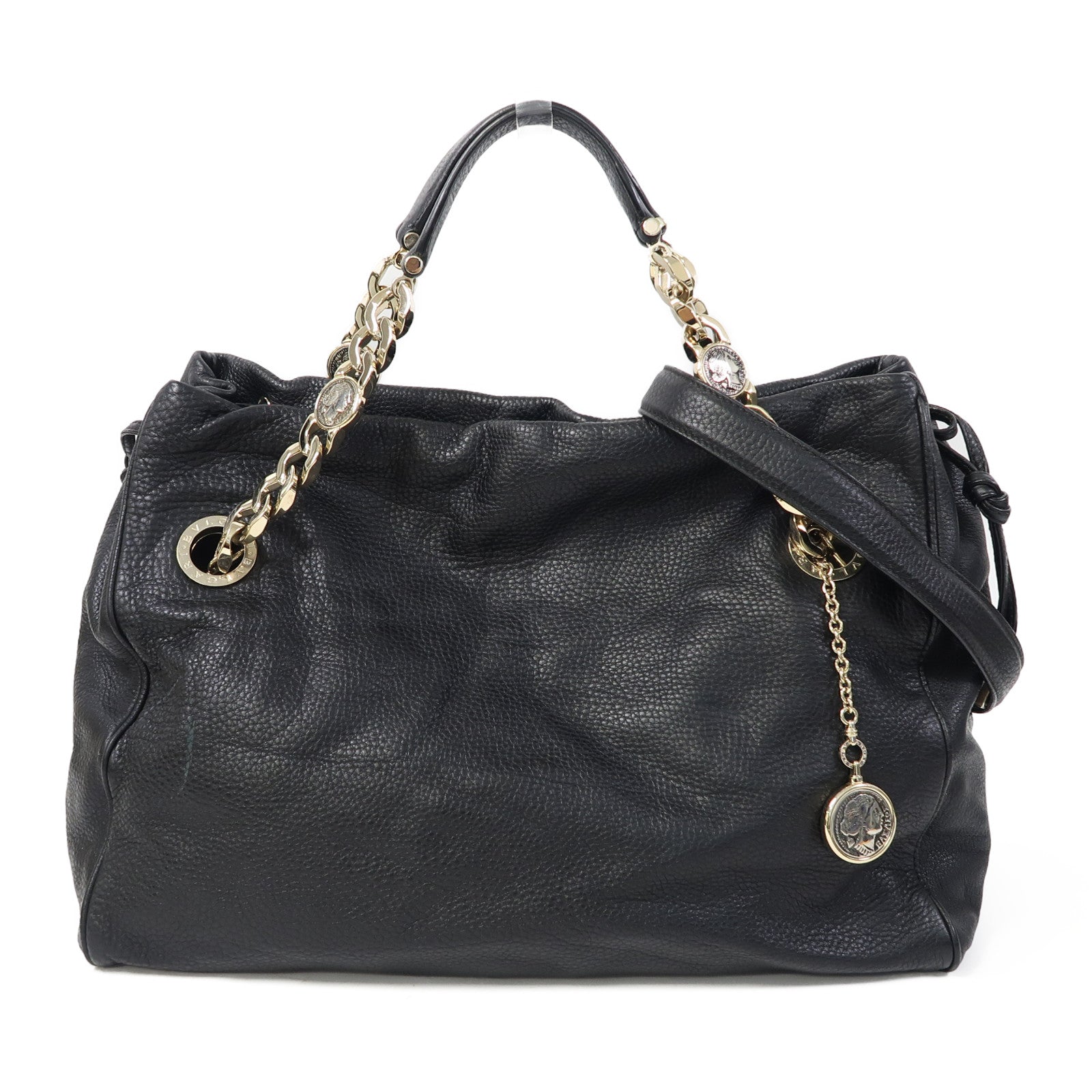 BVLGARI (PRICE DOWN) GHW Monete 2 Way Shoulder Bag Leather Black