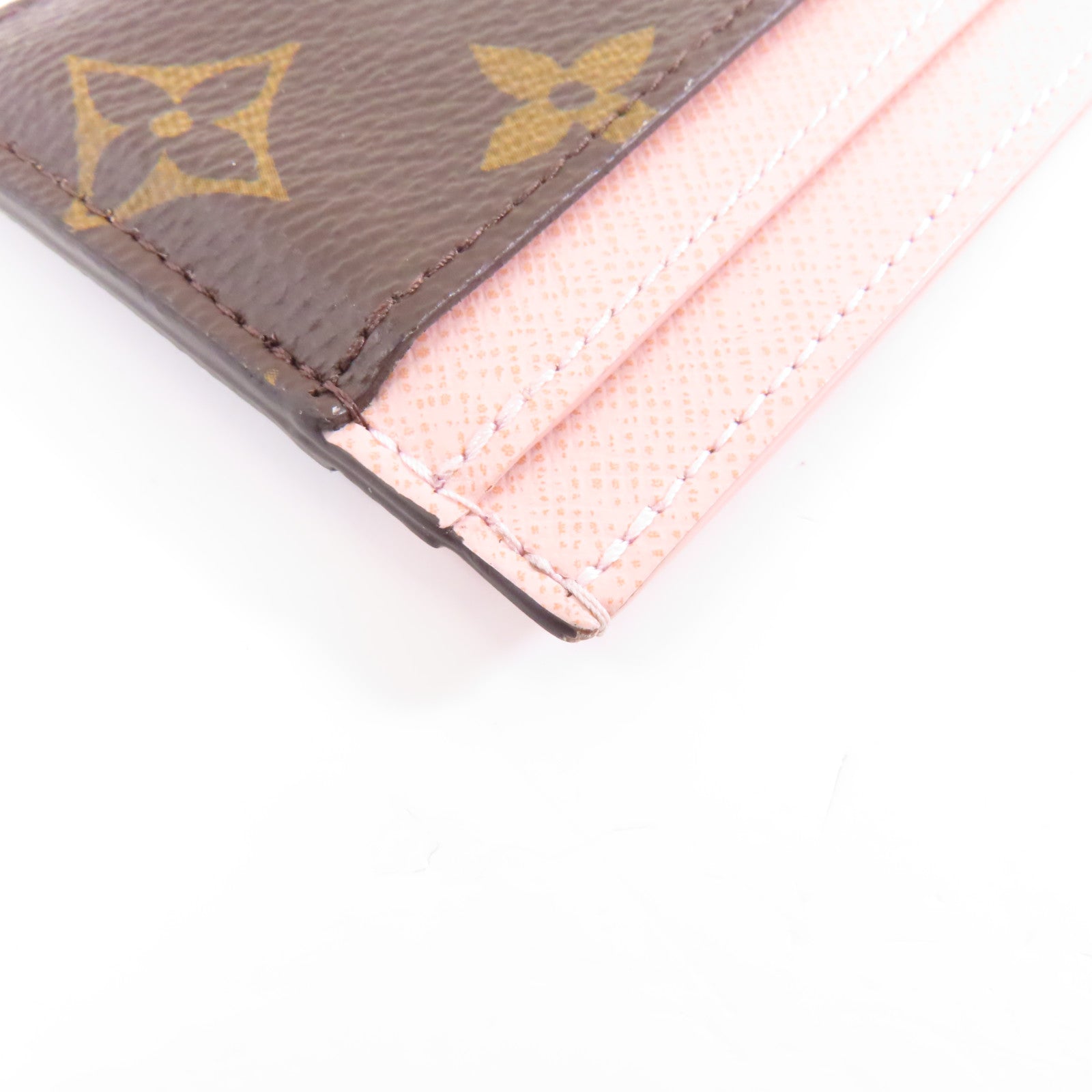 LOUIS VUITTON Monogram Card Case金扣卡片套棕色/粉紅色