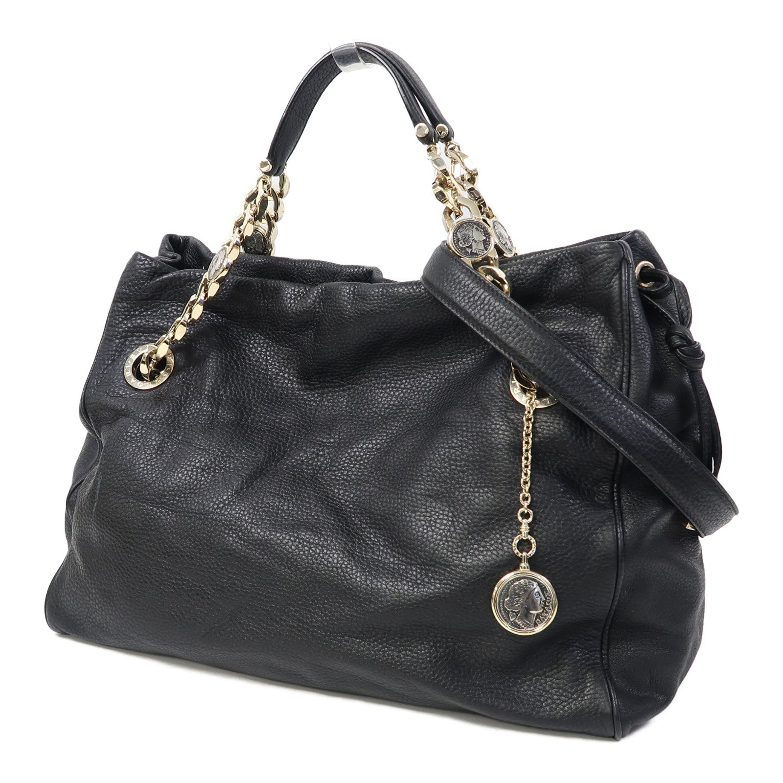 BVLGARI (PRICE DOWN) GHW Monete 2 Way Shoulder Bag Leather Black