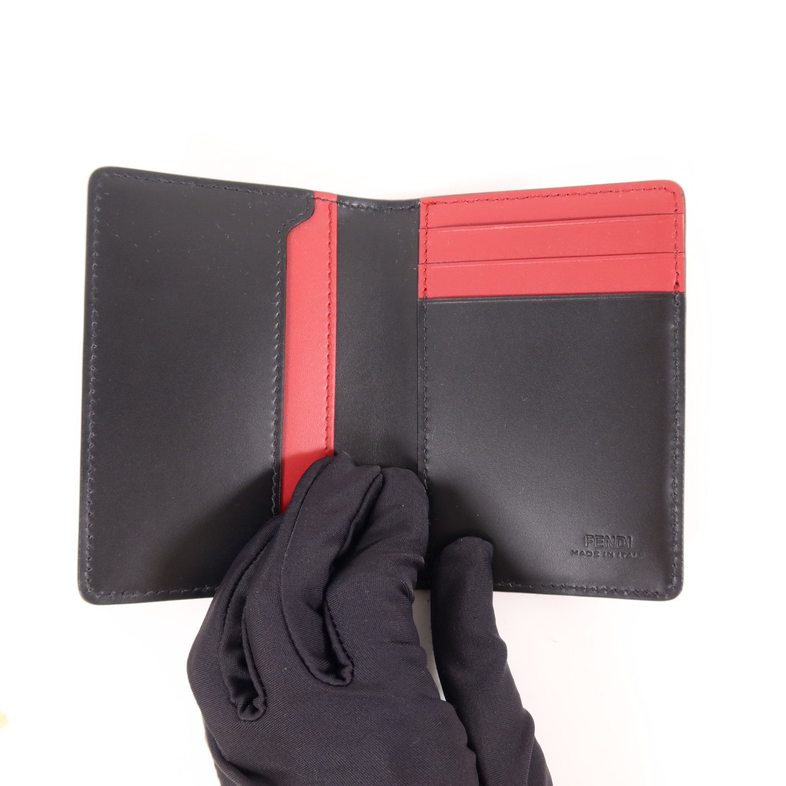 FENDI SHW Shadow Card Case Calfskin Leather Black