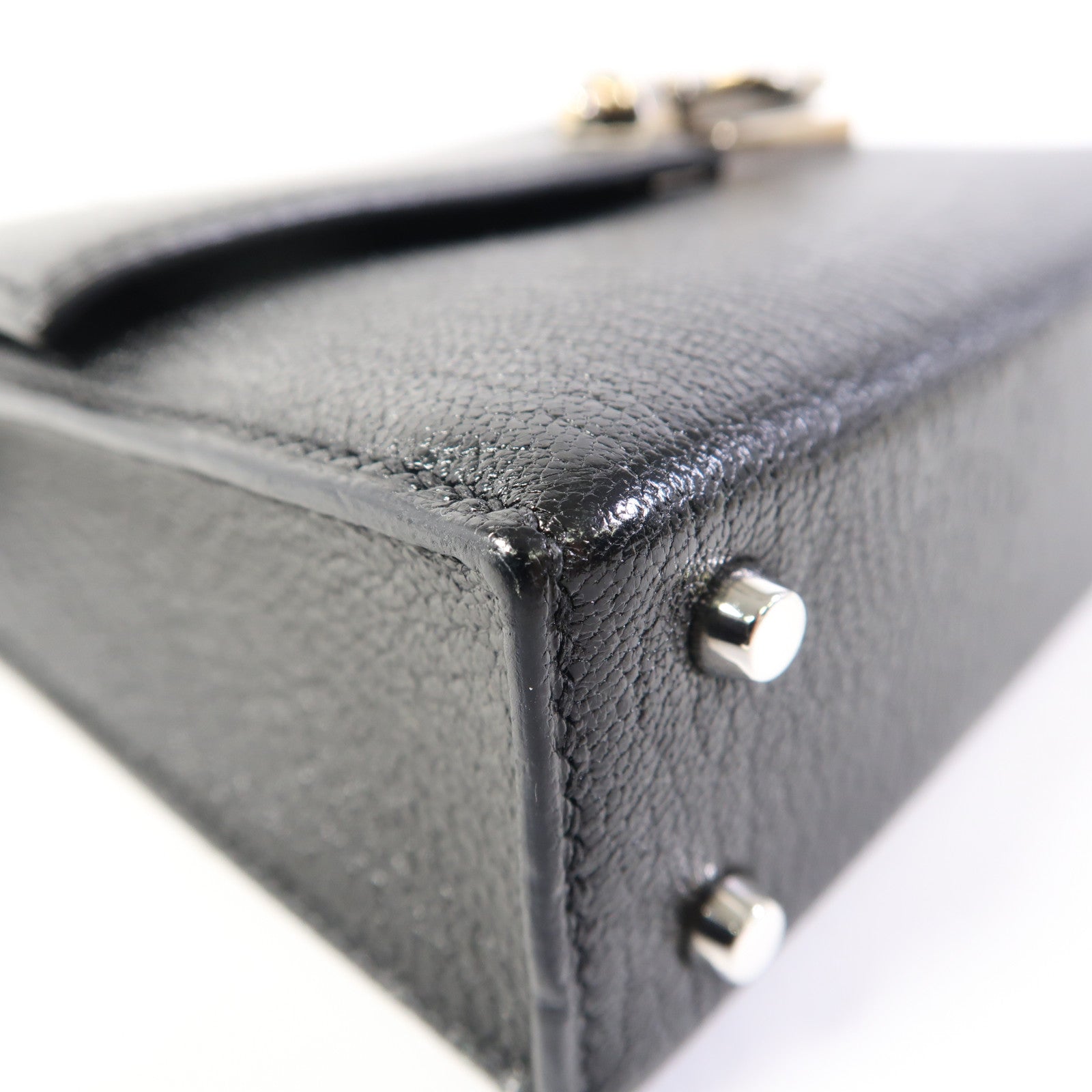 HERMES Chevre皮革Mini Verrou銀扣鏈帶肩背袋