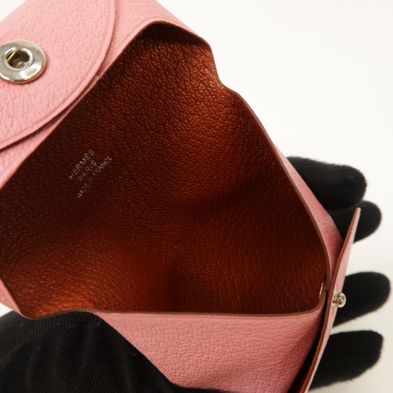 HERMES 【激減優惠】Chevre皮革Coin Case銀扣零錢包Rose Sakura粉紅色