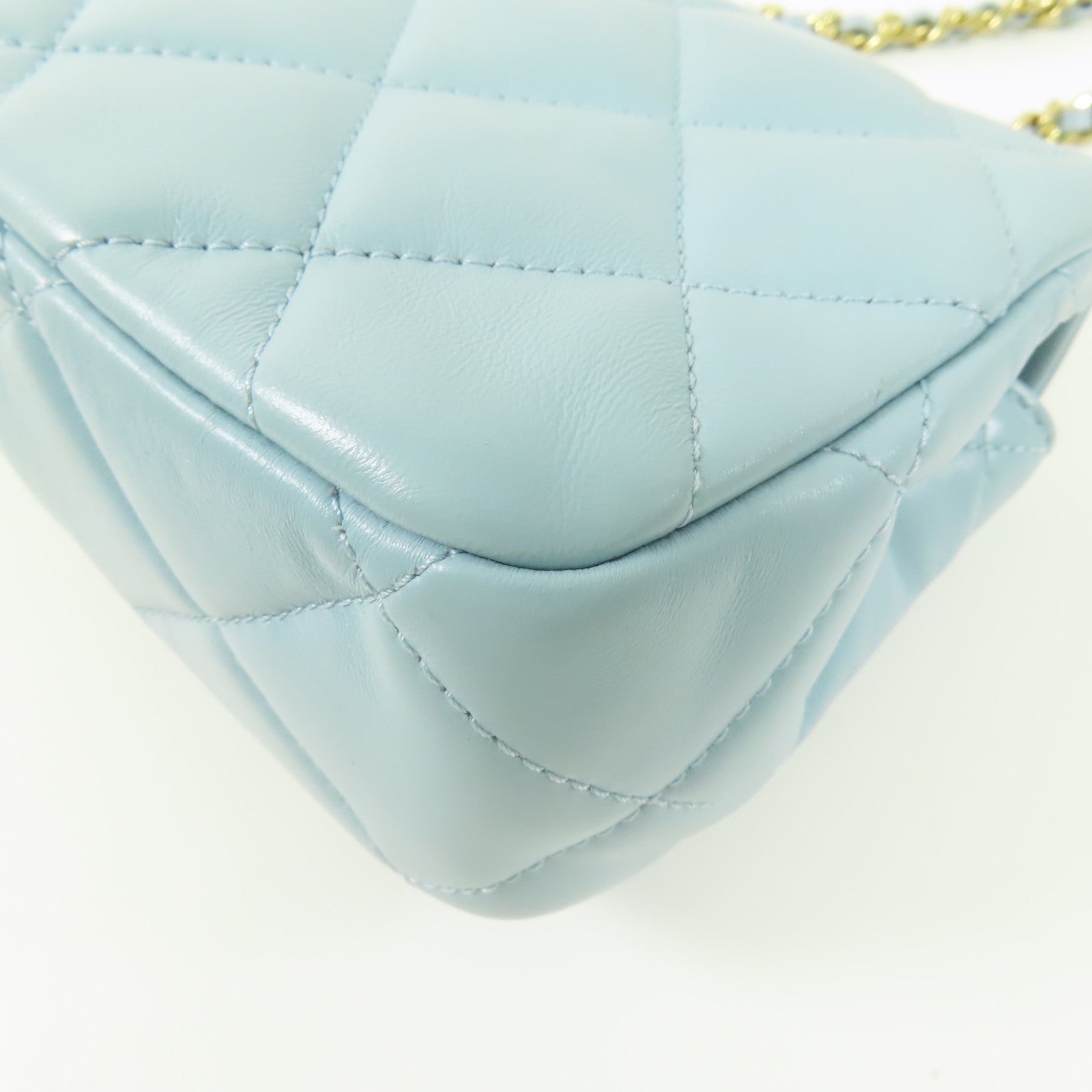 CHANEL CC GHW Mini Flap Bag Chain Shoulder Bag AS3473 Lambskin Leather Blue