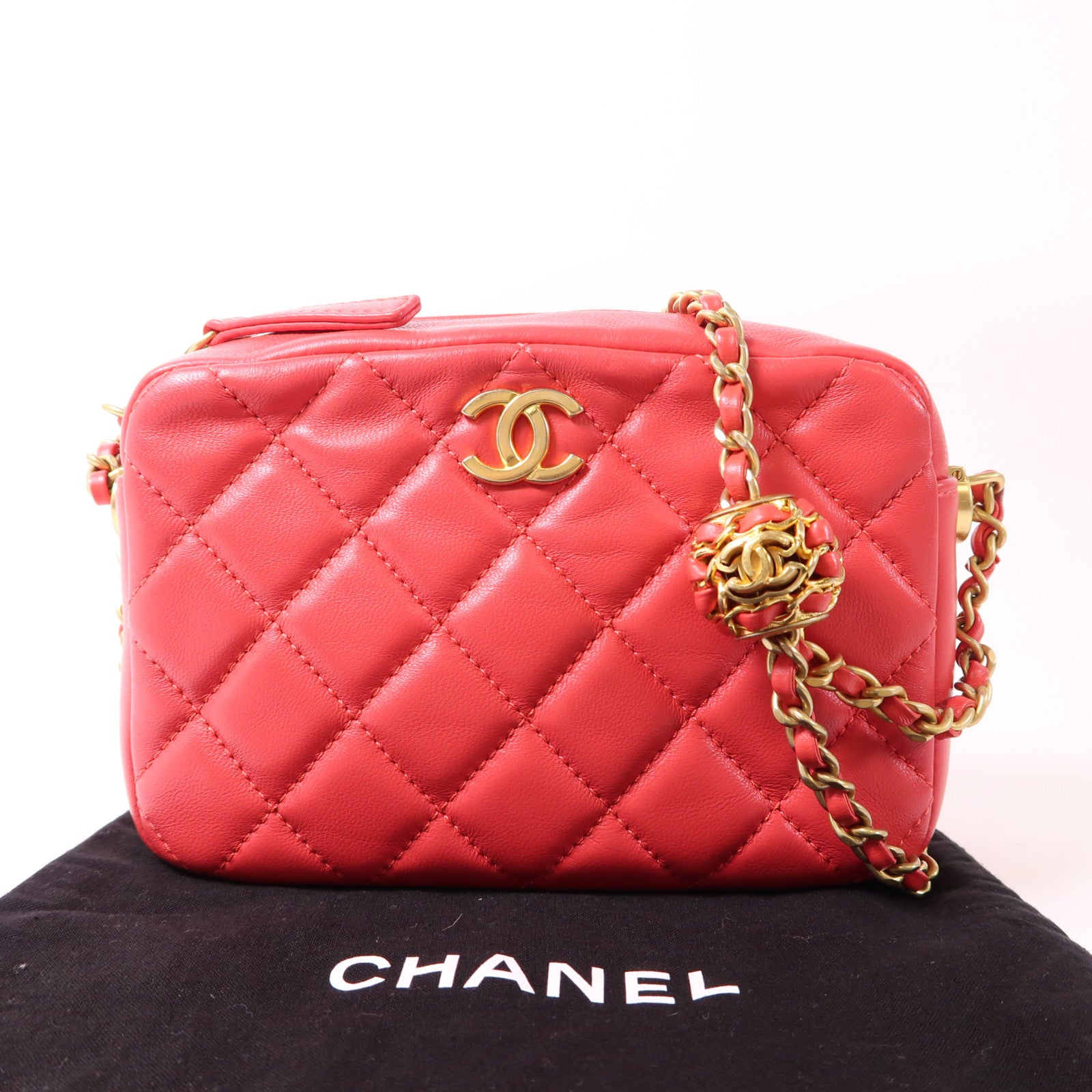 CHANEL 羊皮皮革Chain Shoulder金扣鏈帶肩背袋