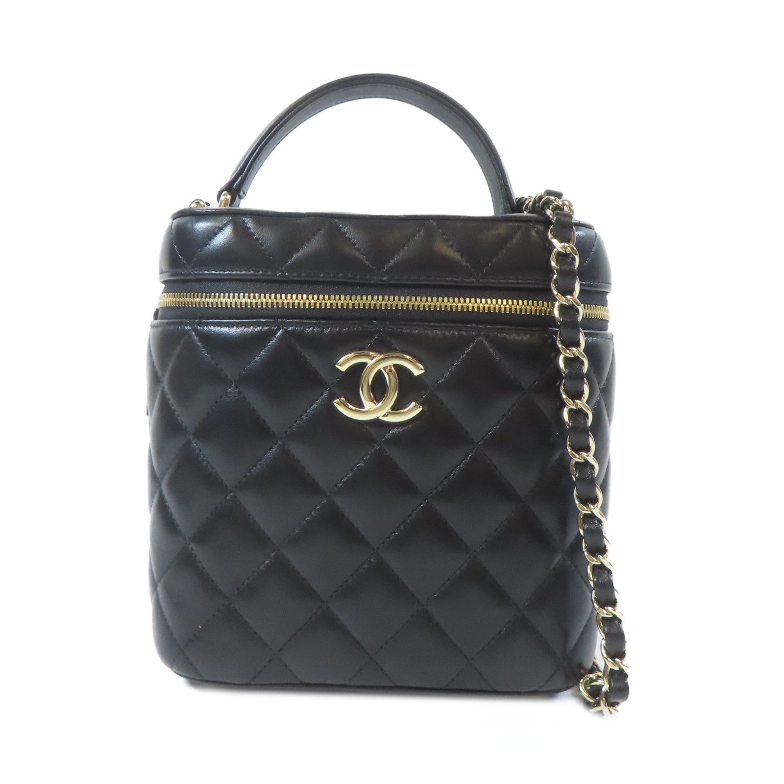CHANEL 【激減優惠】菱格羊皮皮革Vanity Case金扣手挽肩背兩用袋黑色