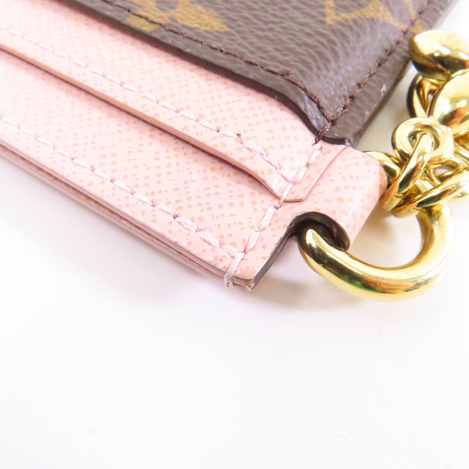 LOUIS VUITTON Monogram Card Case金扣卡片套棕色/粉紅色