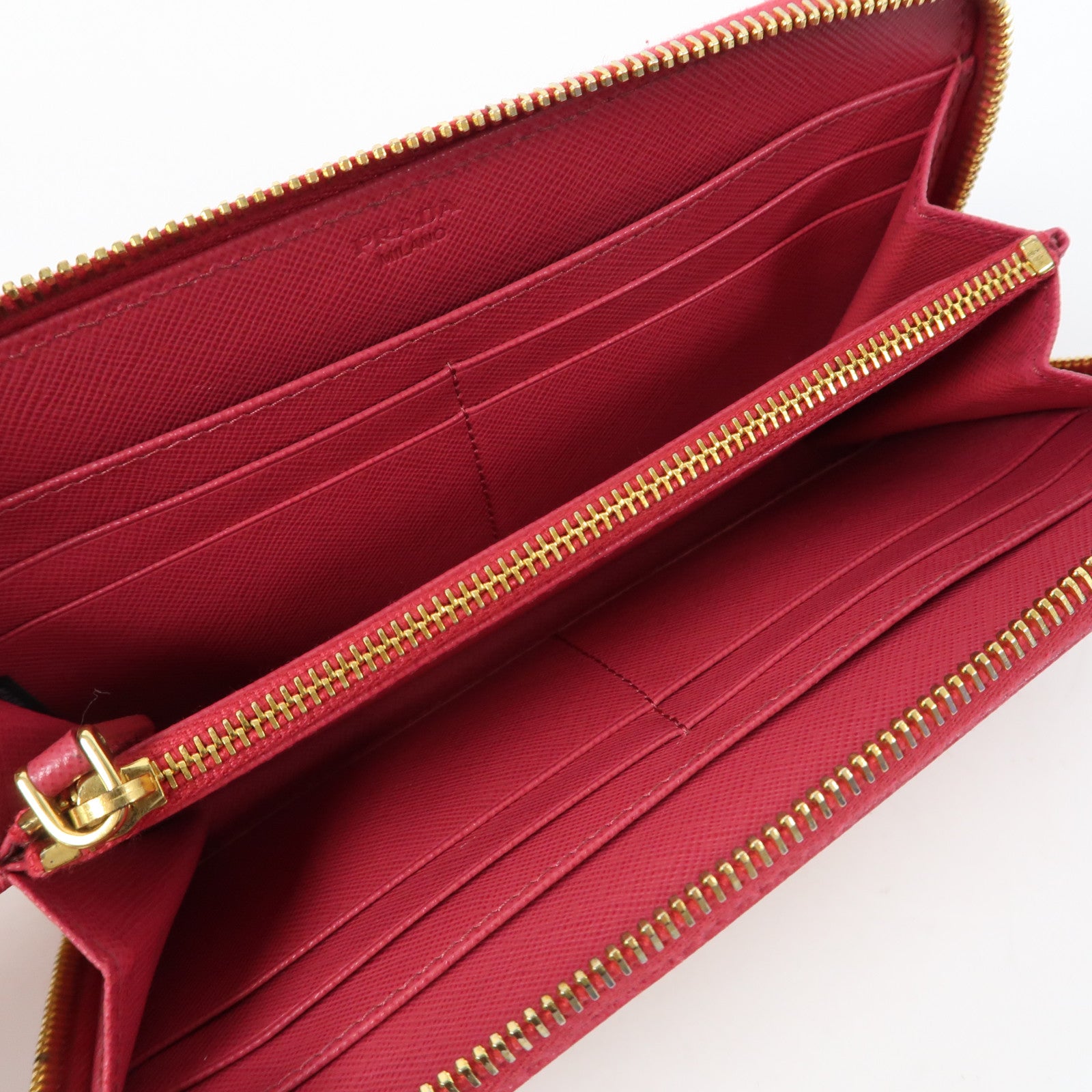 PRADA 牛皮皮革Zipper Long Wallet金扣長錢包牡丹粉色