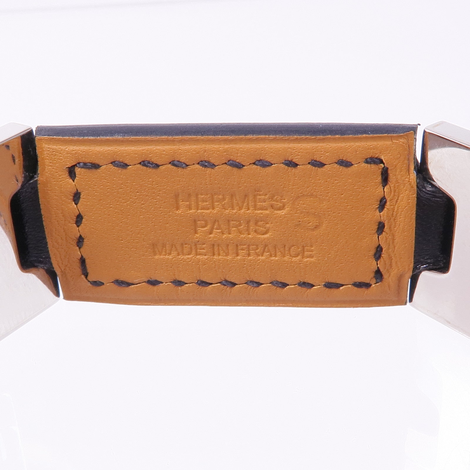 HERMES 皮革Bracelet銀扣手帶Noir