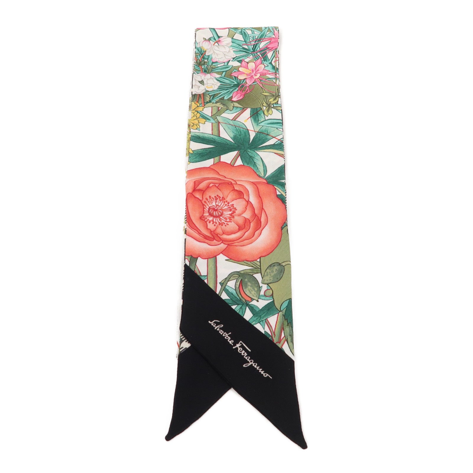 Salvatore Ferragamo 【激減優惠】絲質Scarf絲巾黑色/白色