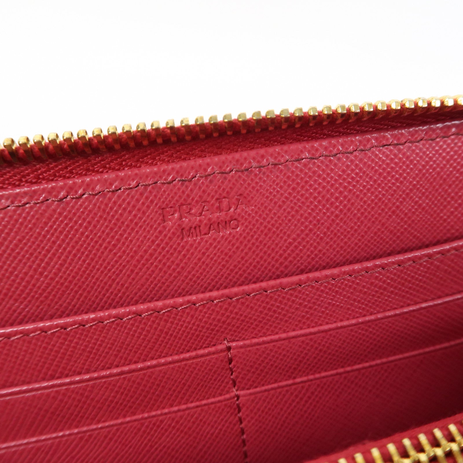 PRADA 牛皮皮革Zipper Long Wallet金扣長錢包牡丹粉色