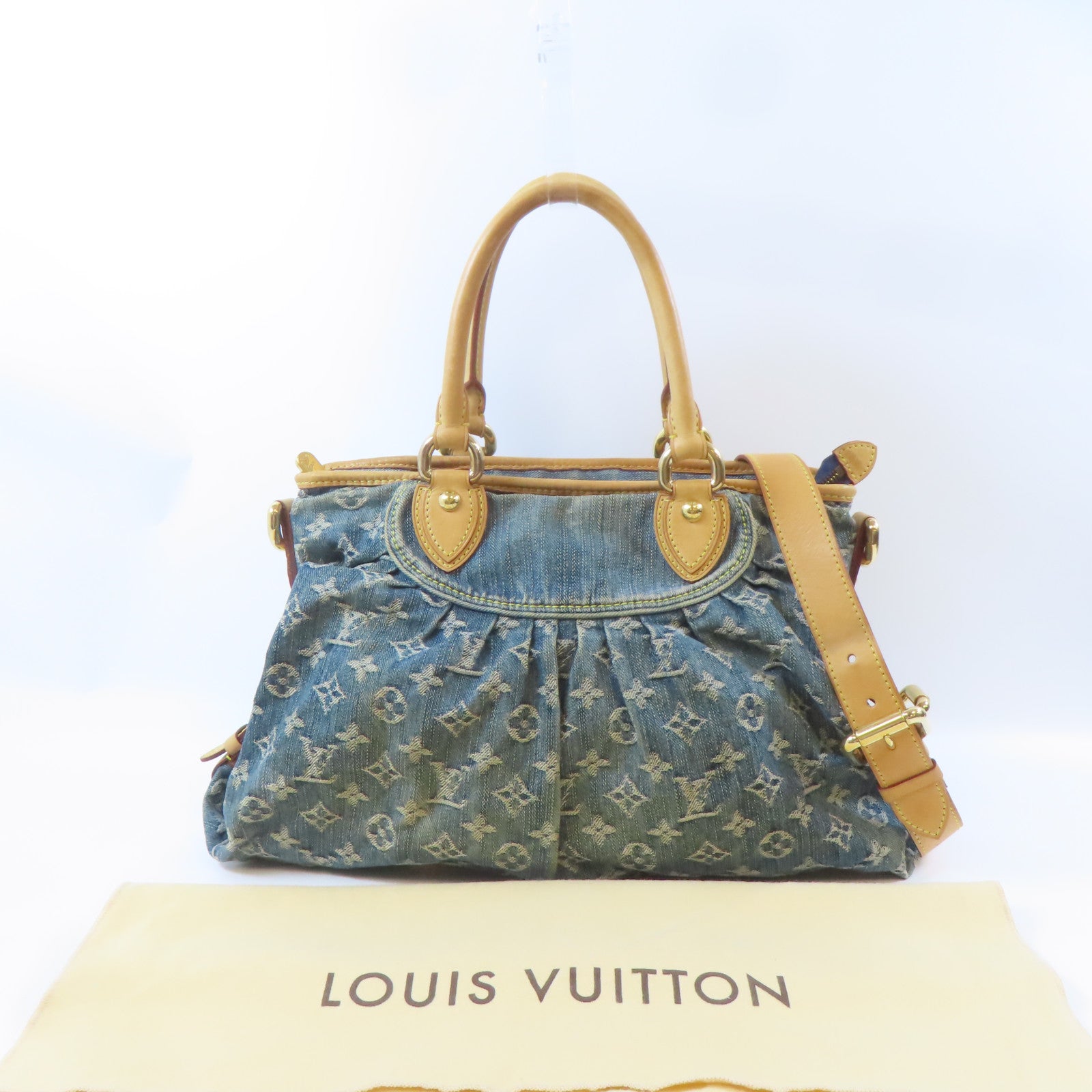 LOUIS VUITTON Monogram Denim Neo Cabby MM金扣手挽肩背兩用袋藍色