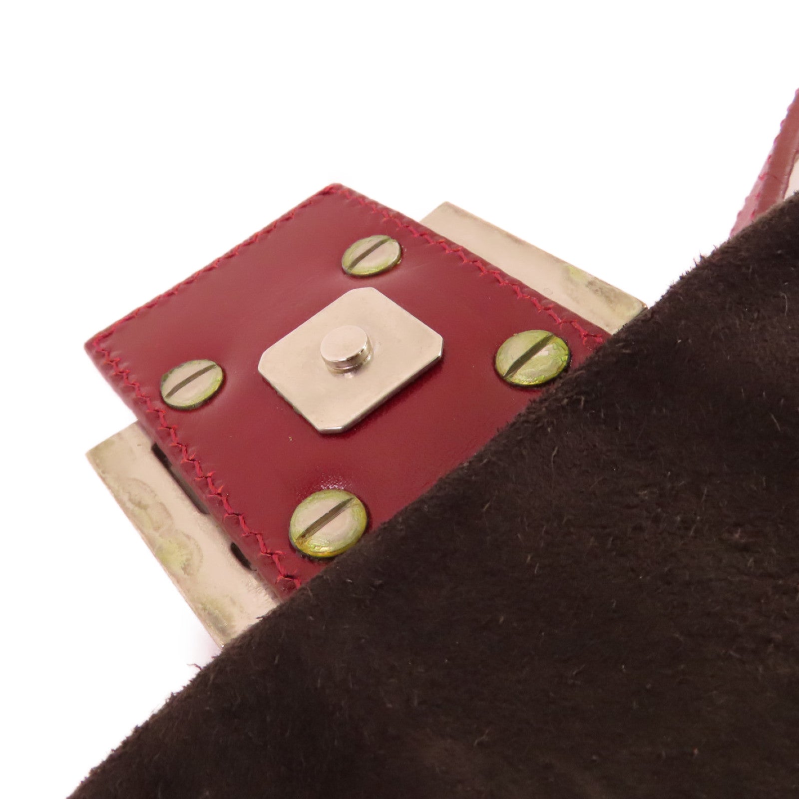 FENDI 麂皮皮革Mamma Bucke Hand Bag銀扣手挽袋啡色
