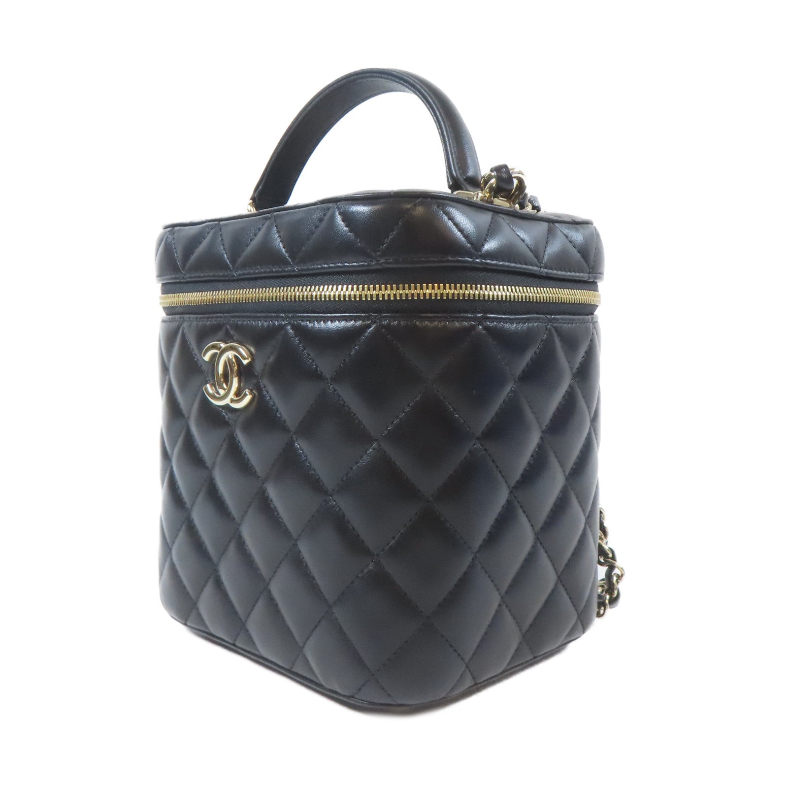 CHANEL 【激減優惠】菱格羊皮皮革Vanity Case金扣手挽肩背兩用袋黑色