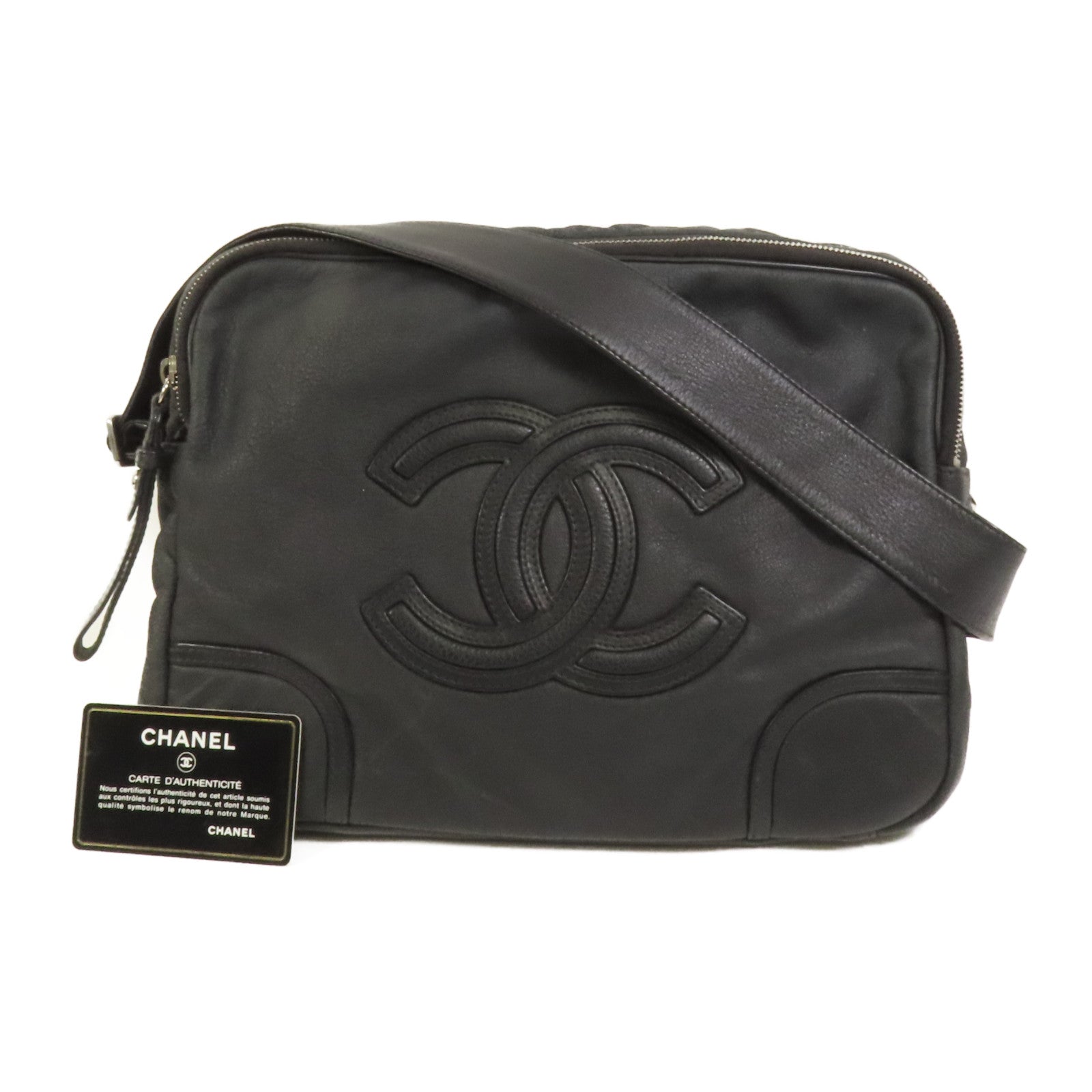 CHANEL 牛皮皮革Shoulder Bag銀扣肩背袋