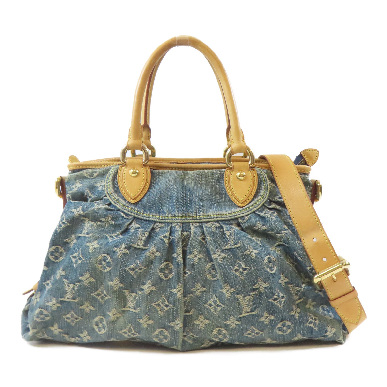 LOUIS VUITTON Monogram Denim Neo Cabby MM金扣手挽肩背兩用袋藍色