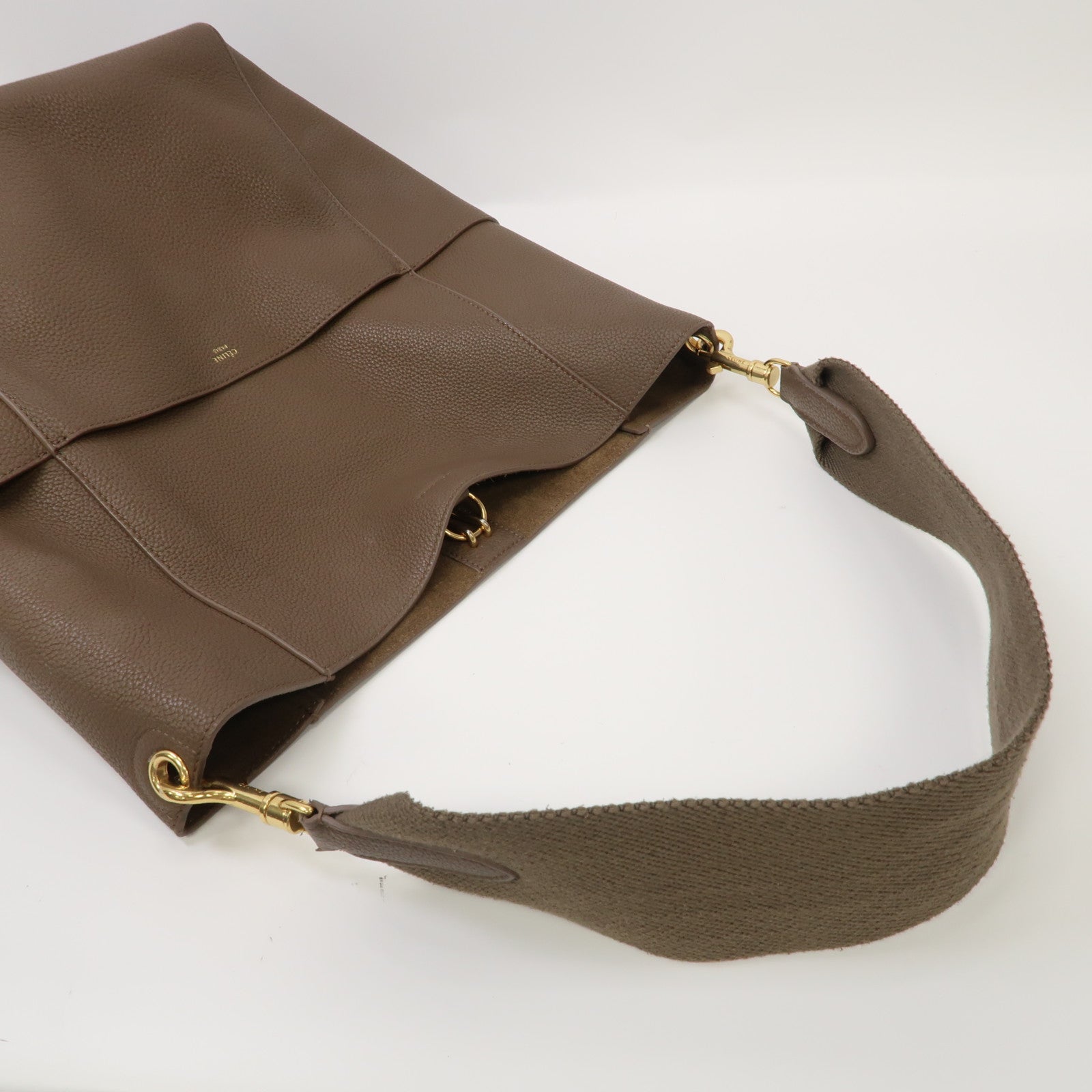 CELINE 牛皮皮革Sangle Bucket金扣肩背袋啡色