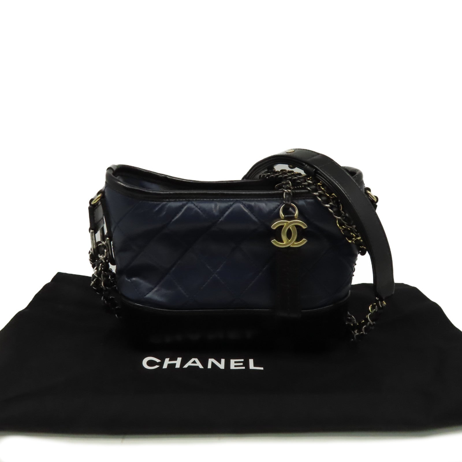 CHANEL 【激減優惠】菱格牛皮皮革Gabrielle Mini Chain Shoulder Bag金扣鏈帶肩背袋寶藍色/黑色