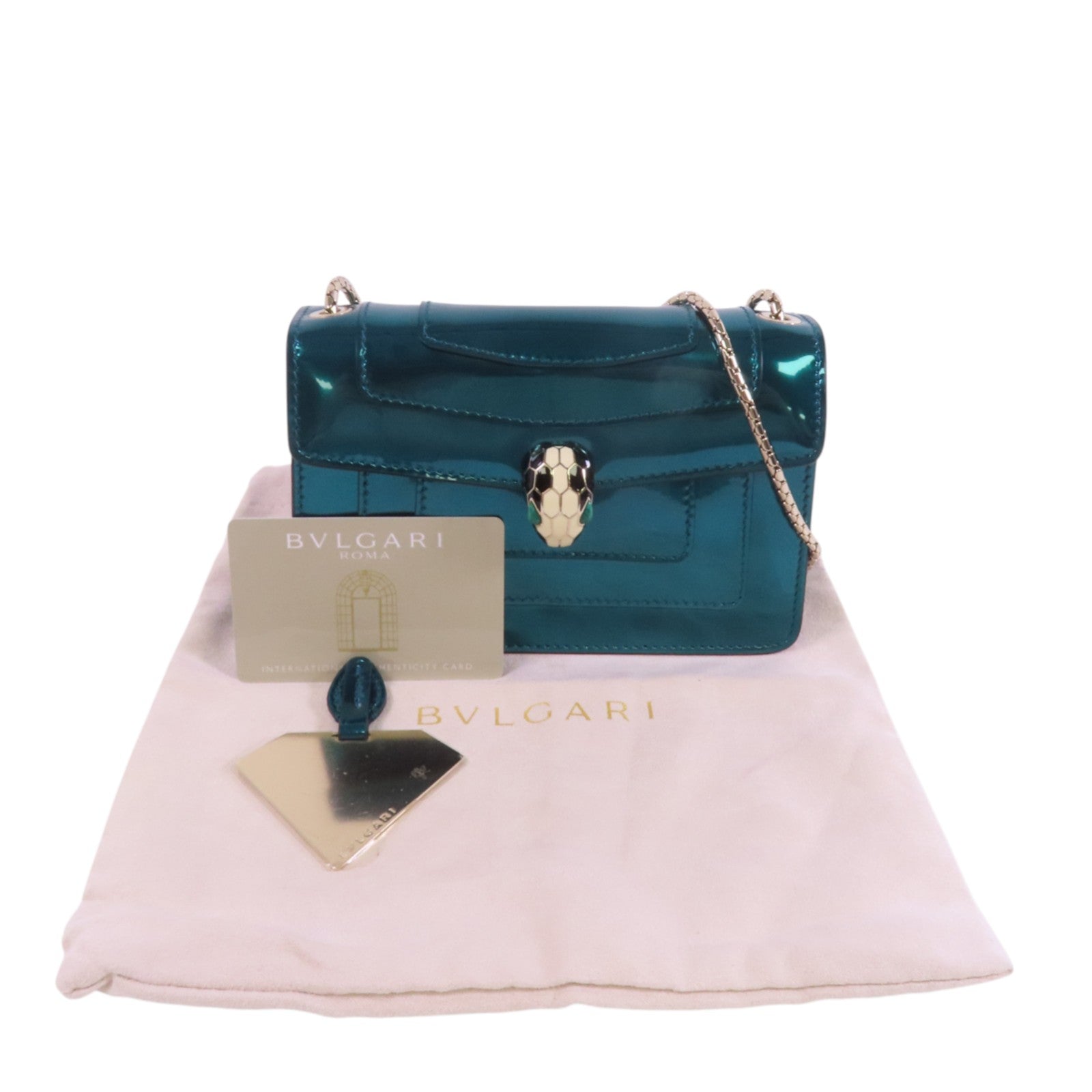 BVLGARI 漆皮皮革Serpenti Forever Mini Bag金扣鏈帶肩背袋