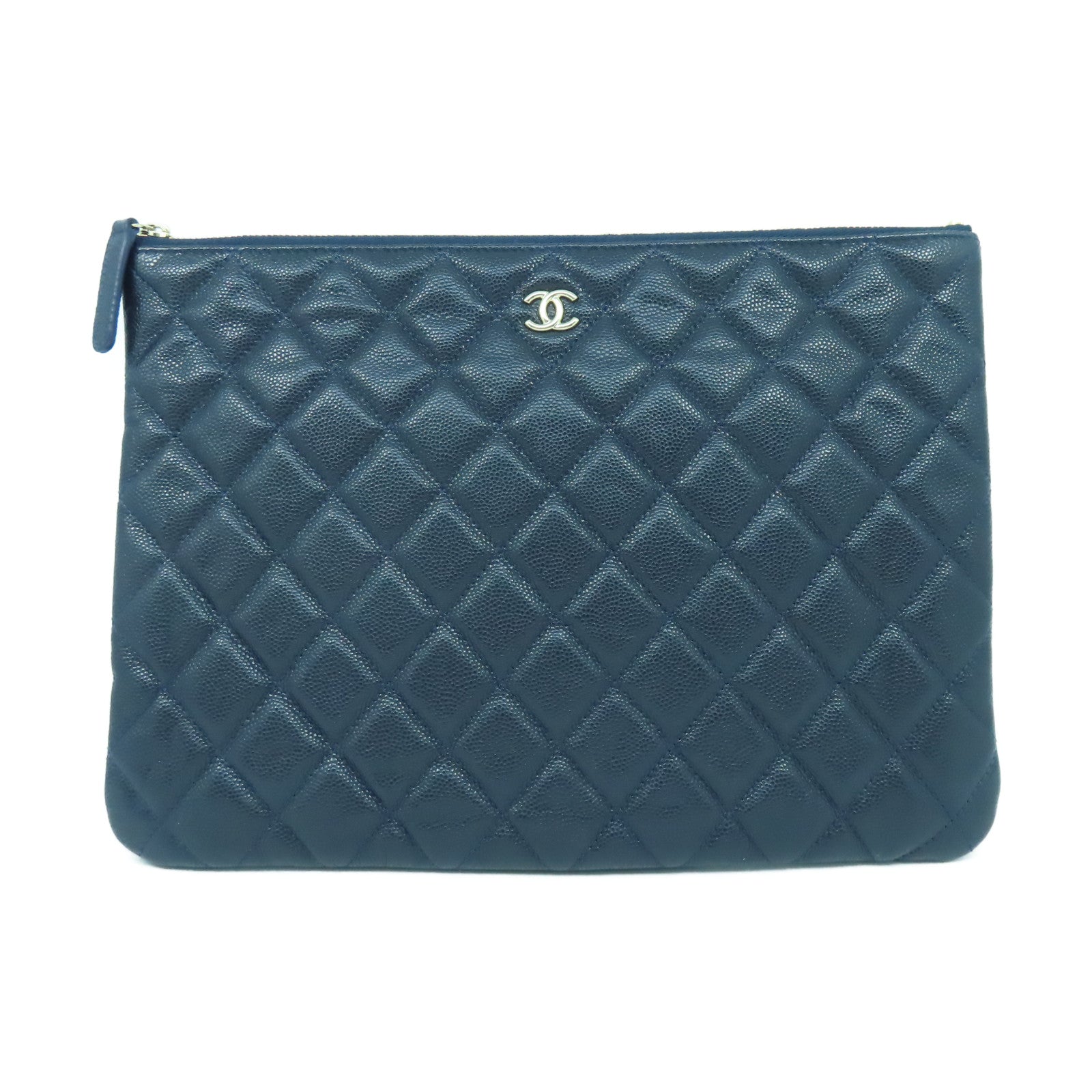 CHANEL 【激減優惠】菱格牛皮皮革Clutch金扣手拿包海軍藍色