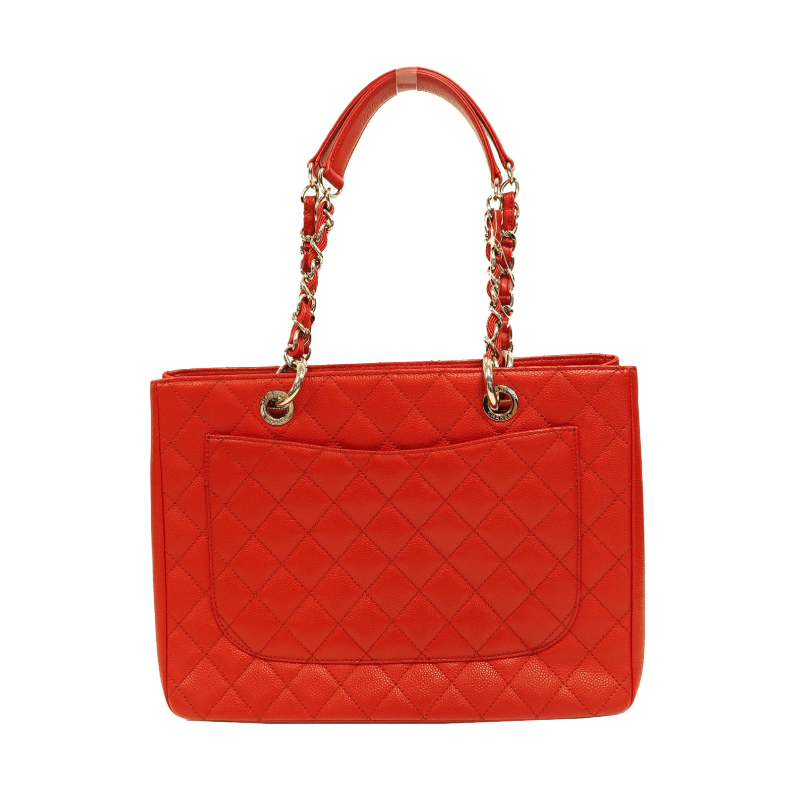 CHANEL 【激減優惠】菱格Caviar皮革Grand Shopping Tote Bag銀扣手挽袋紅色