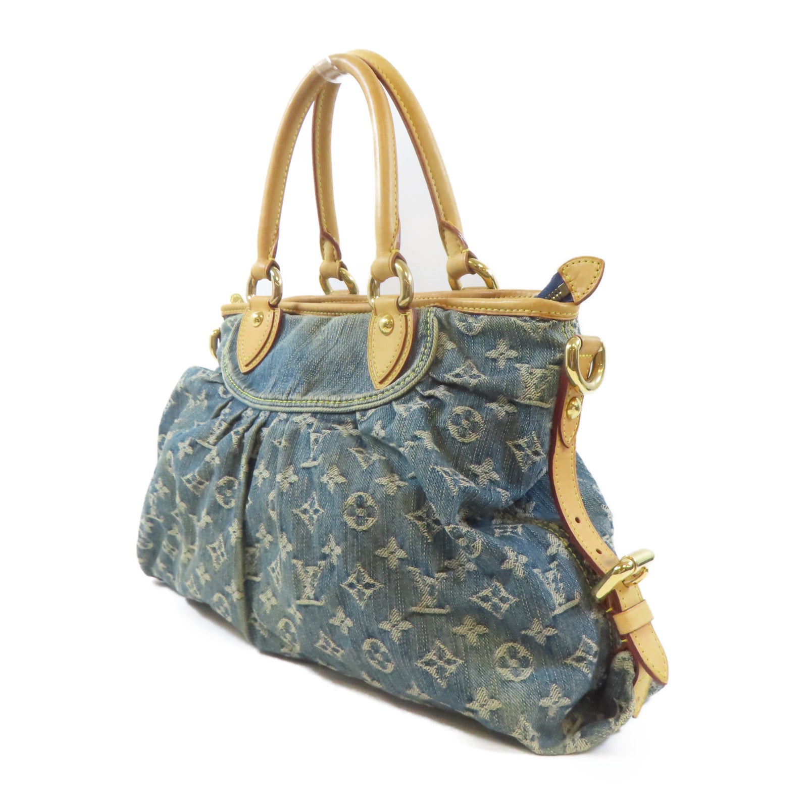 LOUIS VUITTON Monogram Denim Neo Cabby MM金扣手挽肩背兩用袋藍色