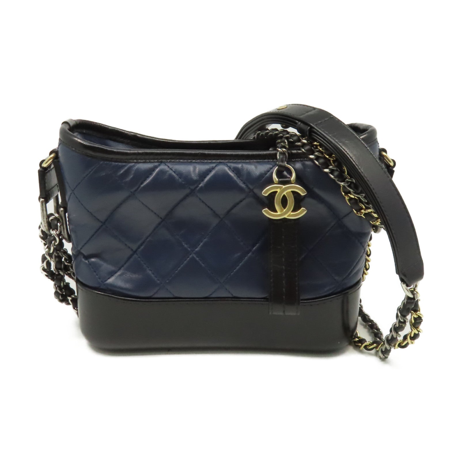 CHANEL 【激減優惠】菱格牛皮皮革Gabrielle Mini Chain Shoulder Bag金扣鏈帶肩背袋寶藍色/黑色