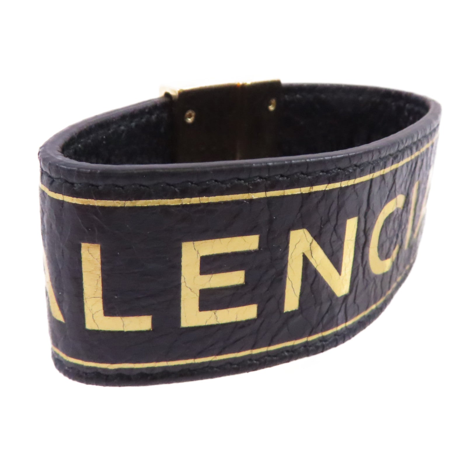 BALENCIAGA (PRICE DOWN) GHW Bracelet Bangle Calfskin Leather Metal Black Gold