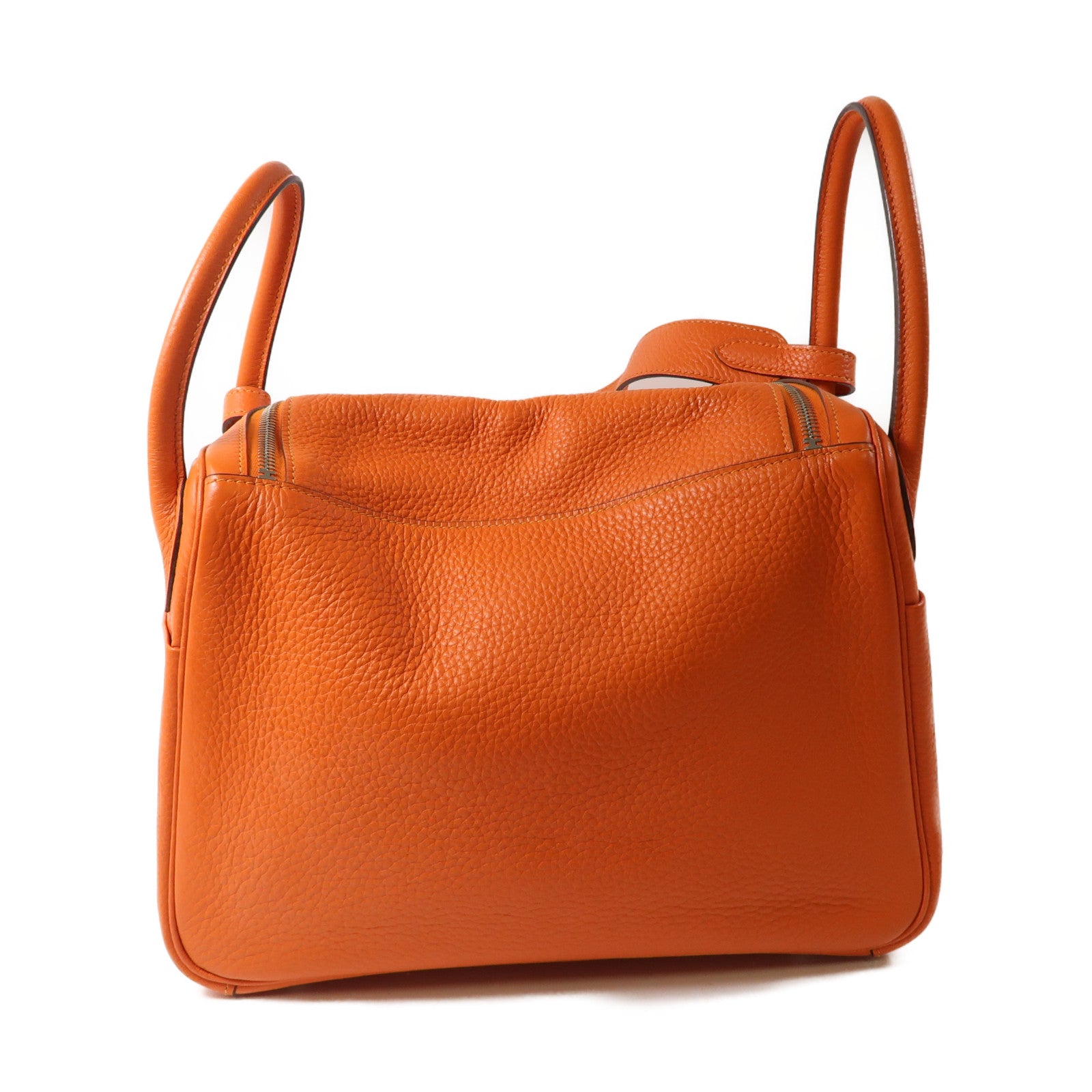 HERMES Clemence皮革Lindy 30銀扣手挽肩背兩用袋橙色