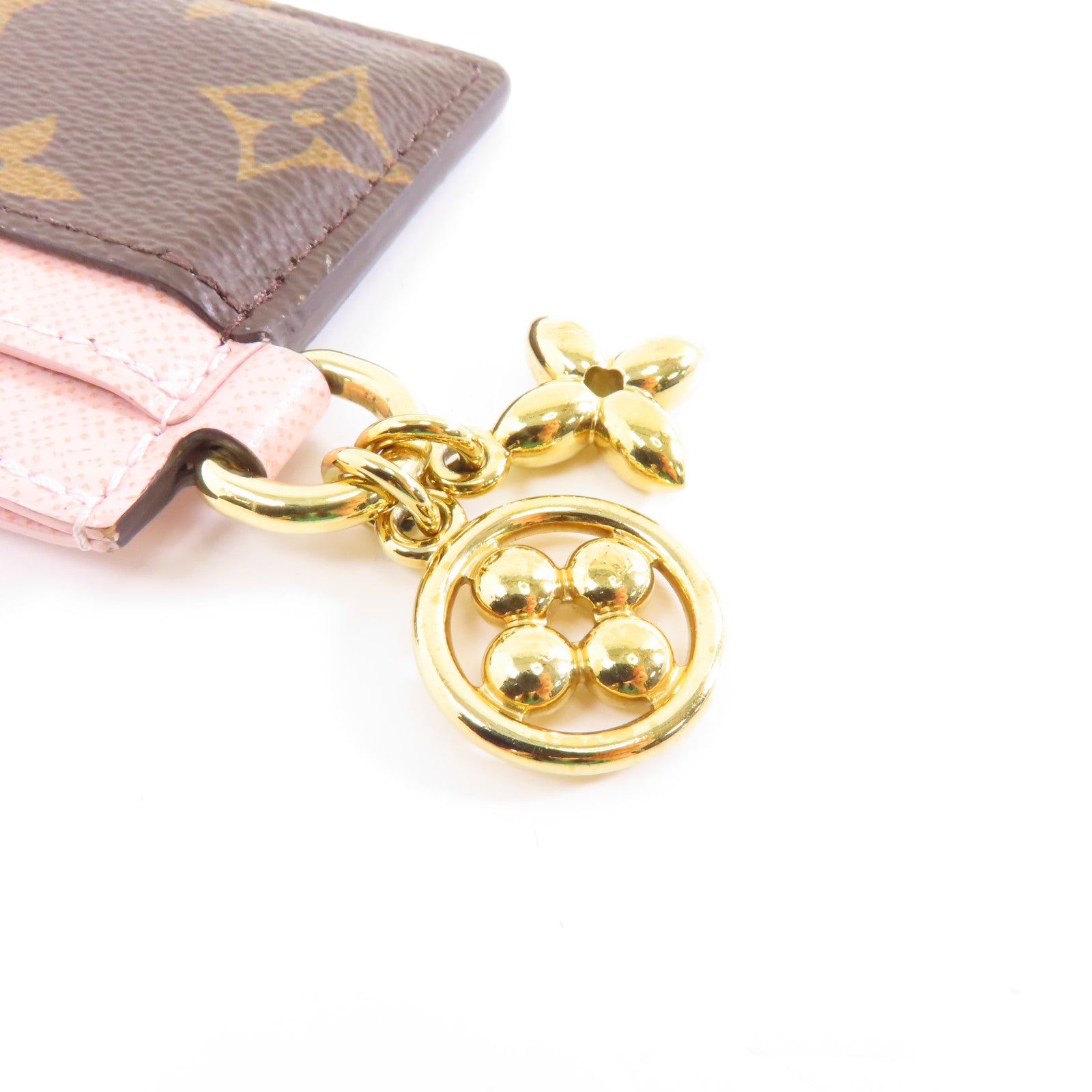 LOUIS VUITTON Monogram Card Case金扣卡片套棕色/粉紅色