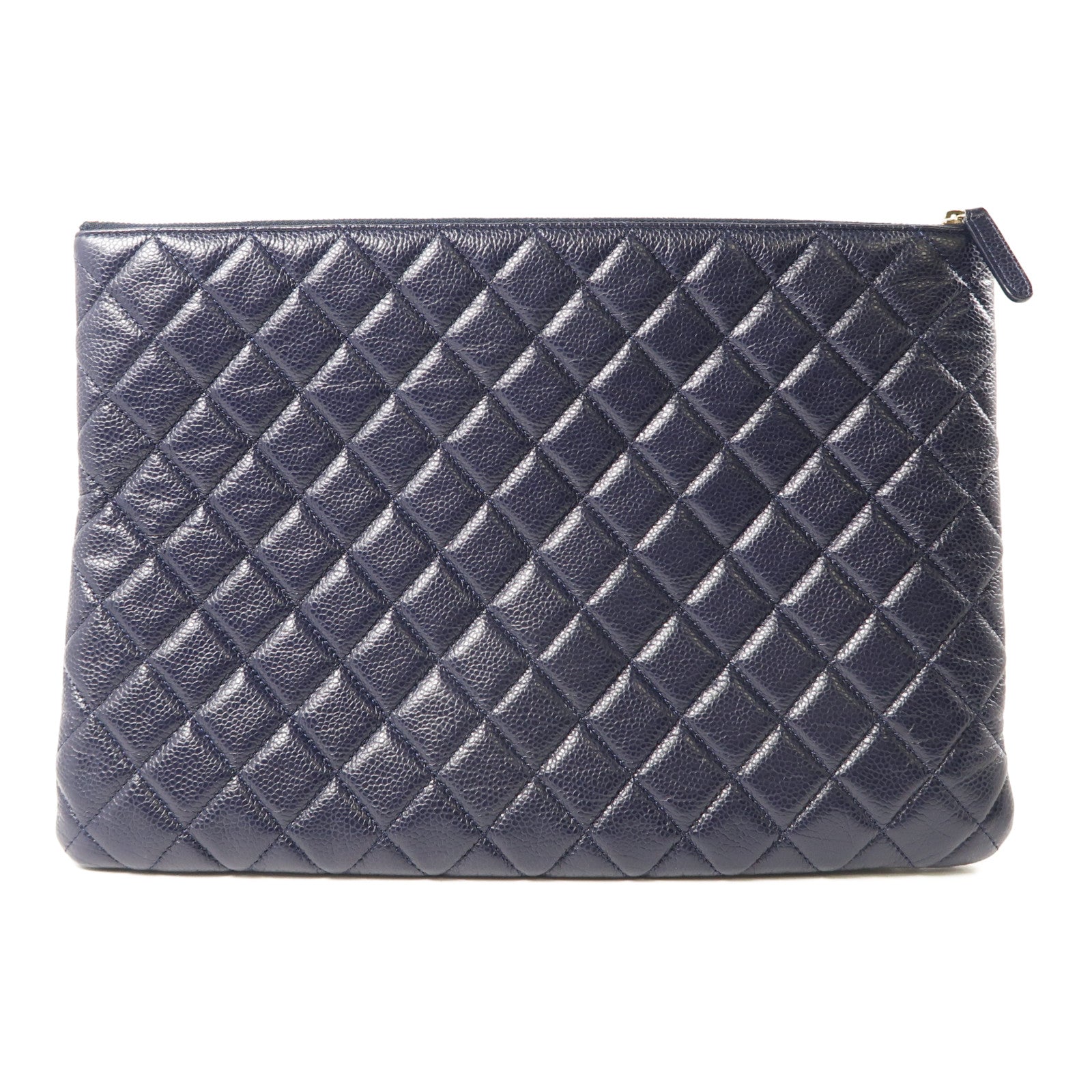 CHANEL 牛皮皮革Clutch金扣手拿包深藍色